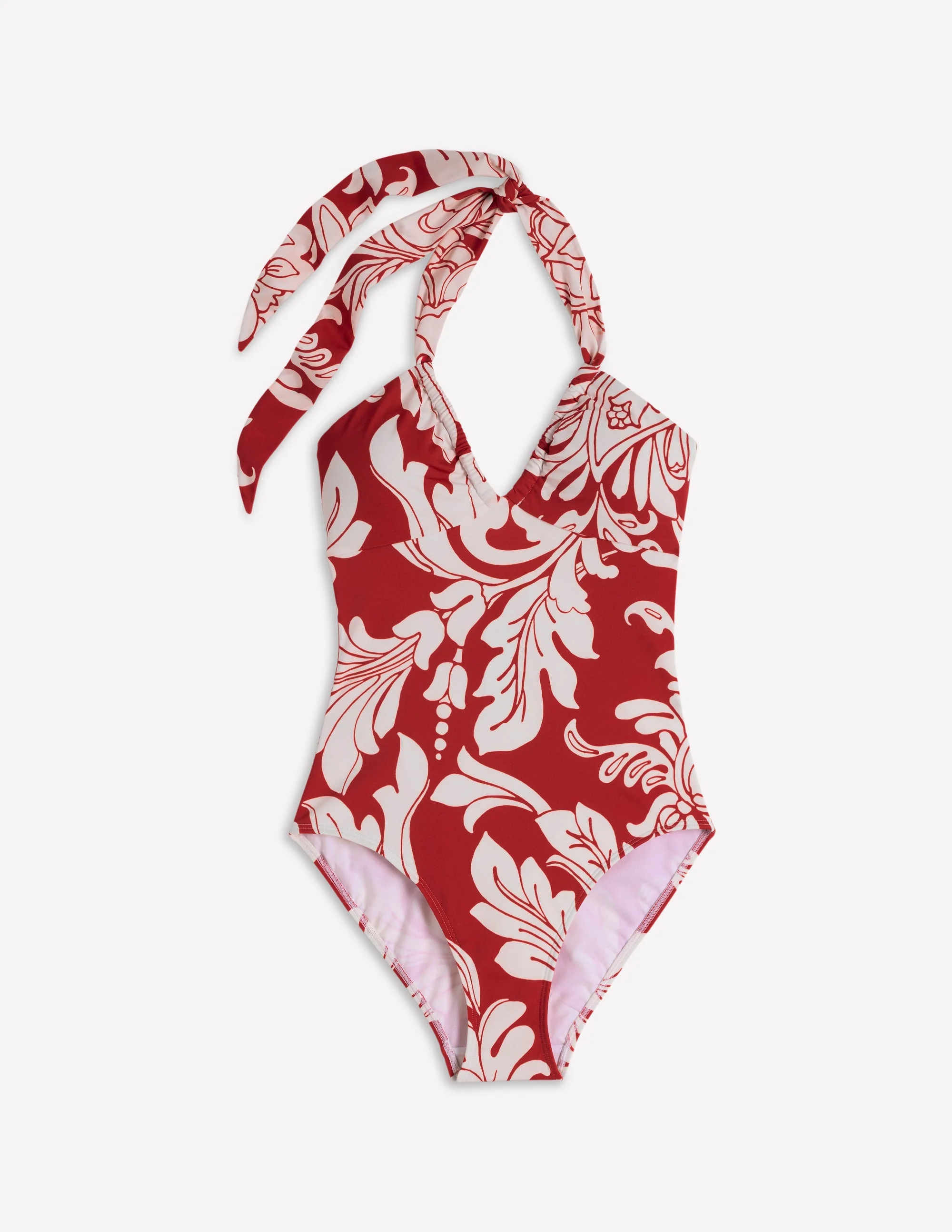Minori Neckholder-Badeanzug zum Binden-Salsa-Rot, Botanisches Muster - Image 6