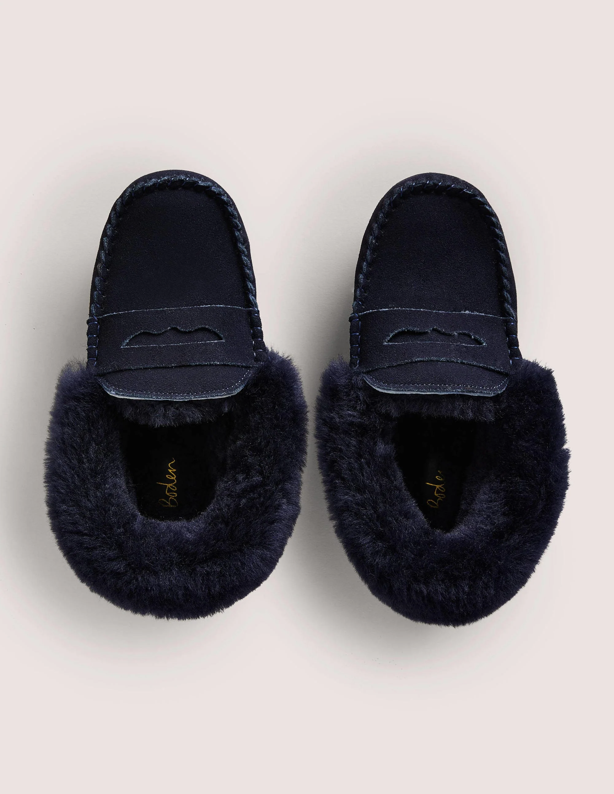 Mokassin-Hausschuhe-Navy, Veloursleder - Image 4