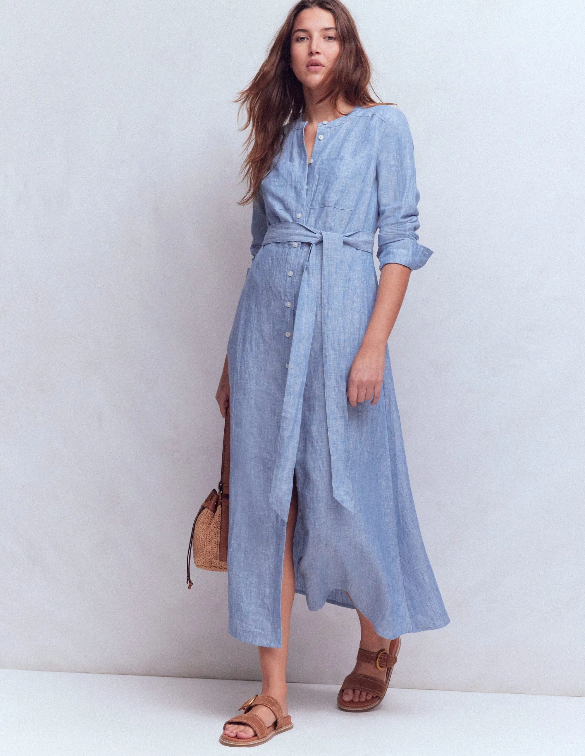 Mollie Hemdblusenkleid aus Leinen-Blauer Faux-Uni