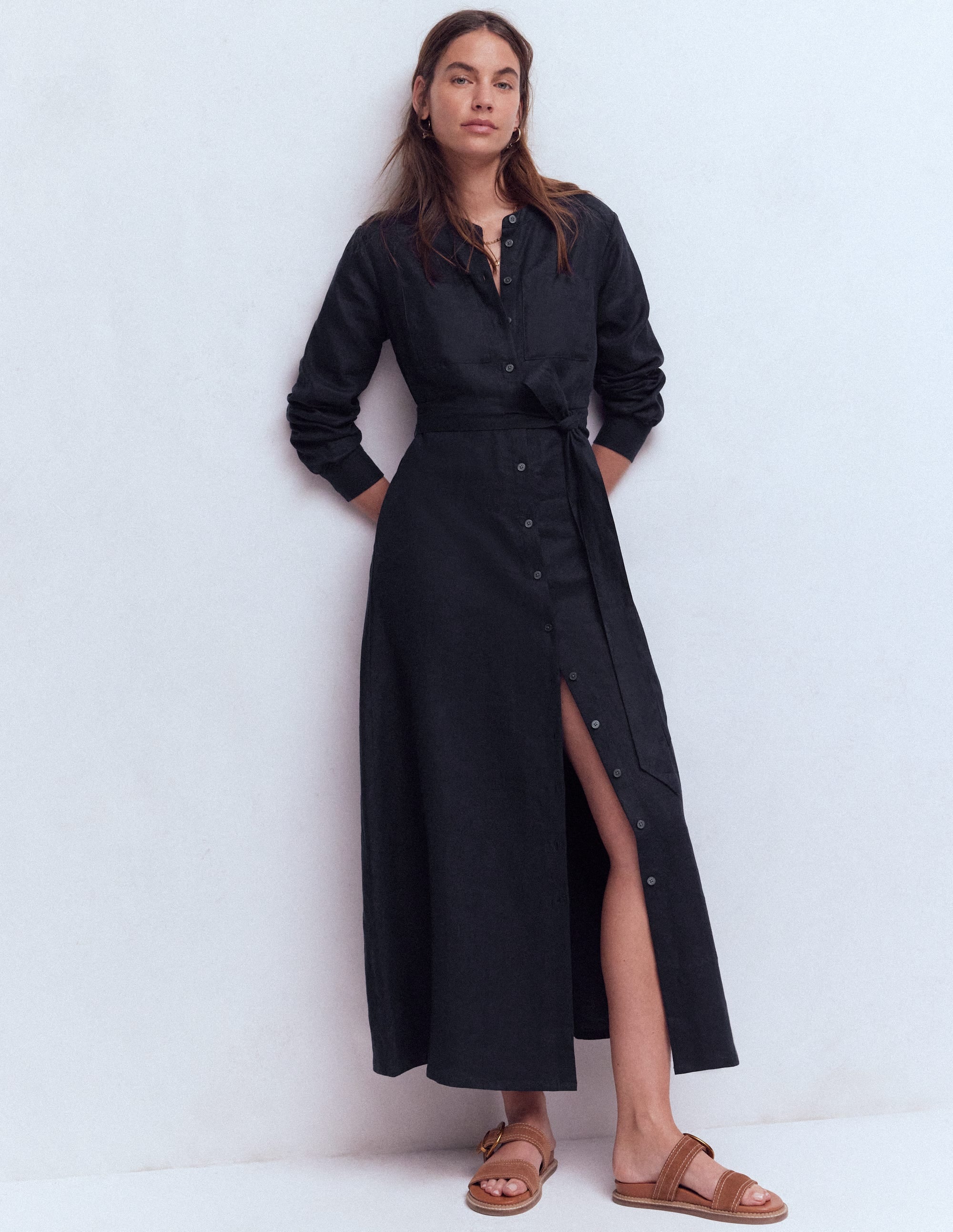 Mollie Hemdblusenkleid aus Leinen-Marineblau - Image 4