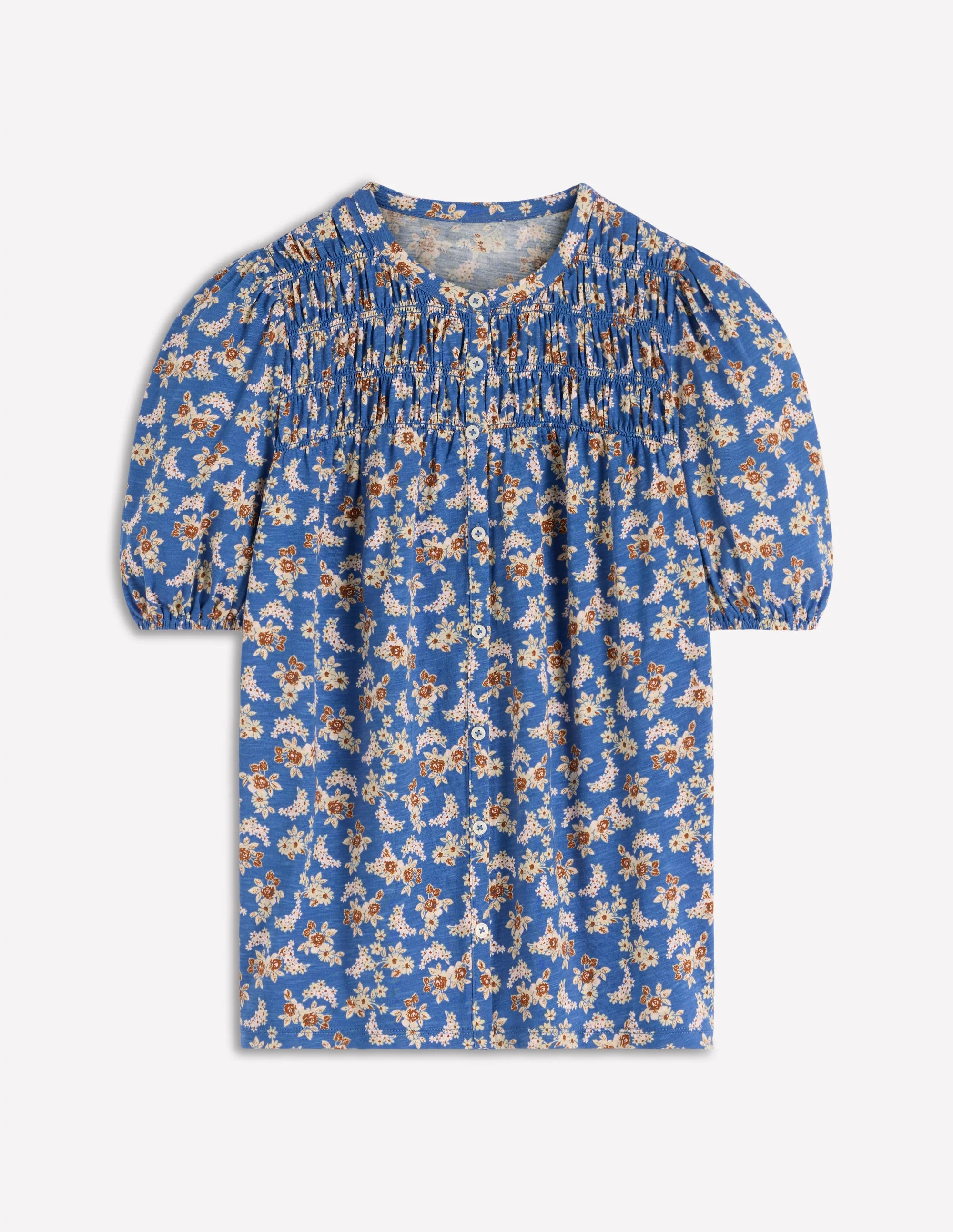 Mya Kurzärmeliges, gesmoktes Hemd-Echtes Marineblau, Zarte Blüten - Image 6