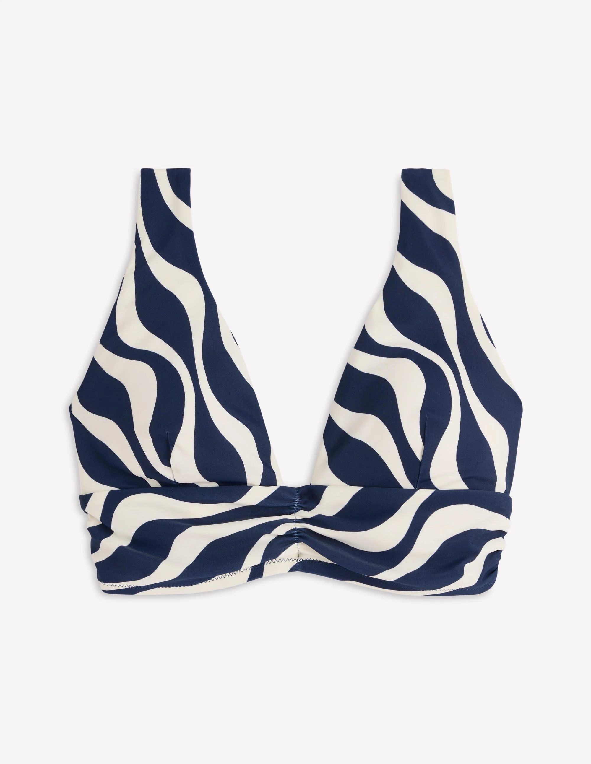 Mykonos Bikinioberteil mit tiefem V-Ausschnitt-Marineblau, Rhythmische Welle - Image 7