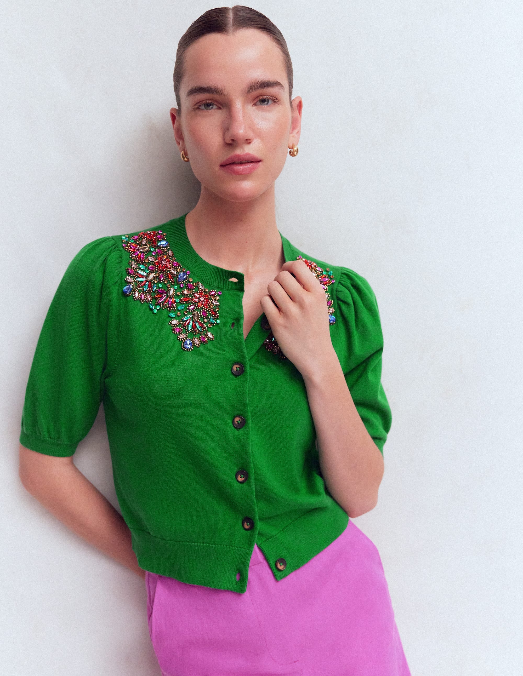 Nadia Verzierte Strickjacke-GRÜN