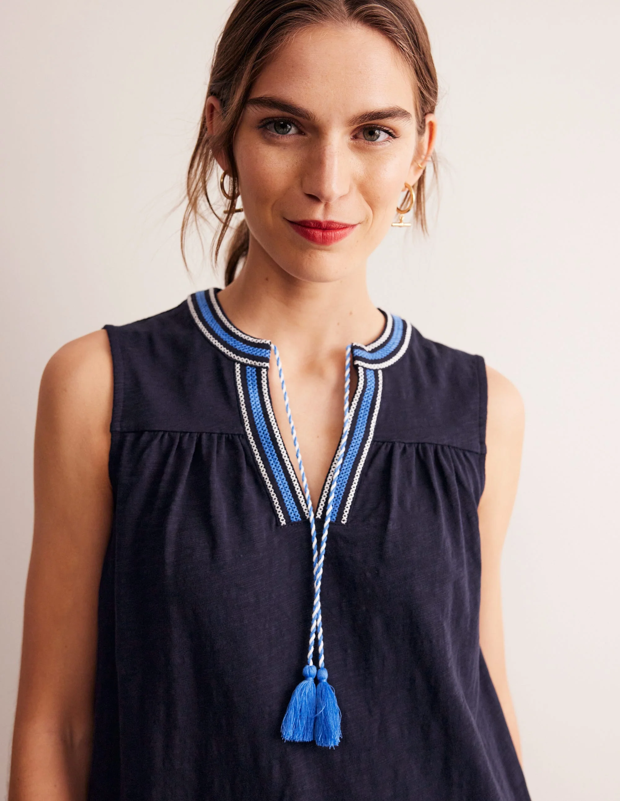 Nadine Baumwollkleid mit gekerbten Ausschnitt-Aqua Marine Marl - Image 2