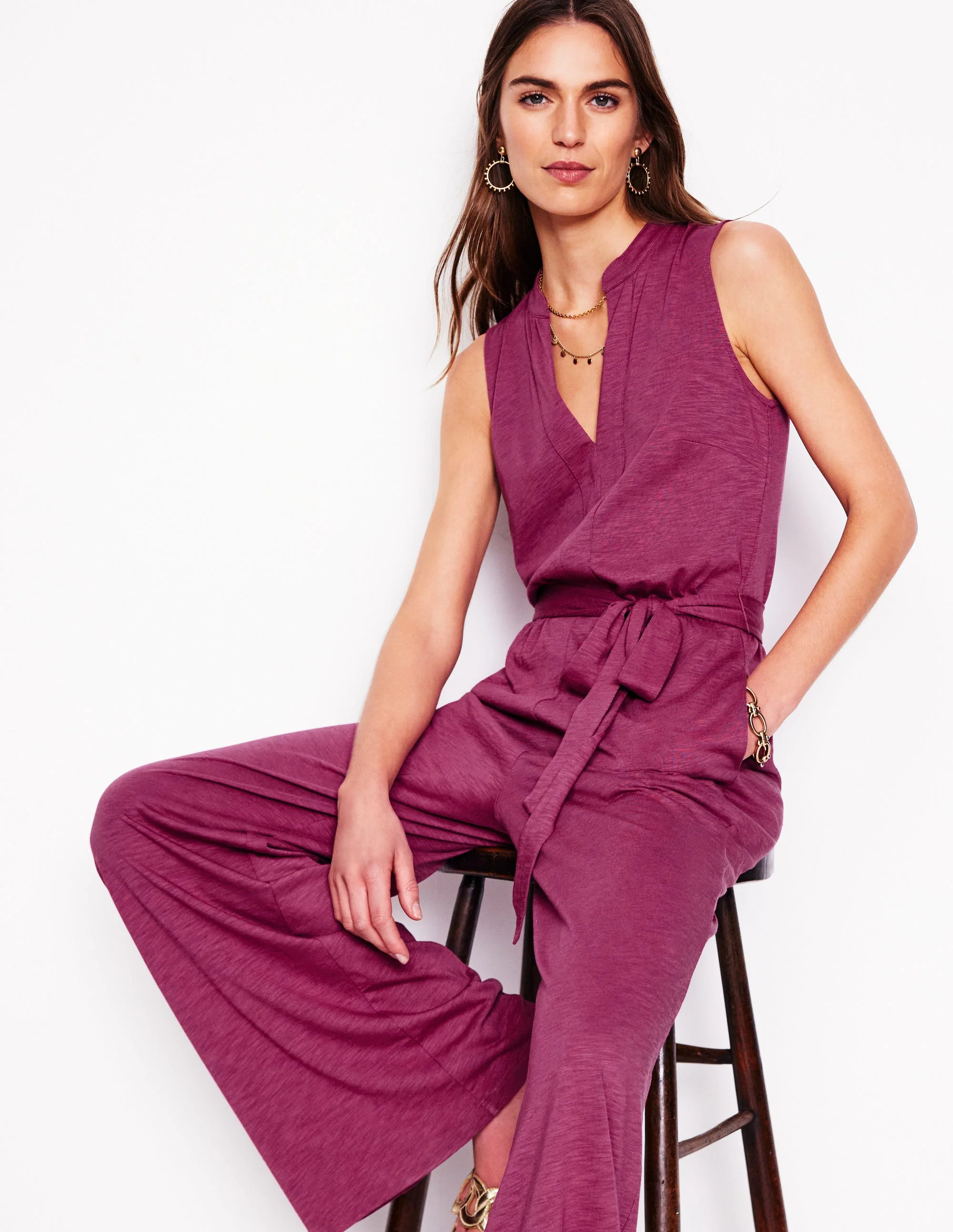 Naomi Jersey-Jumpsuit mit gekerbtem Ausschnitt-Pflaumenviolett - Image 4