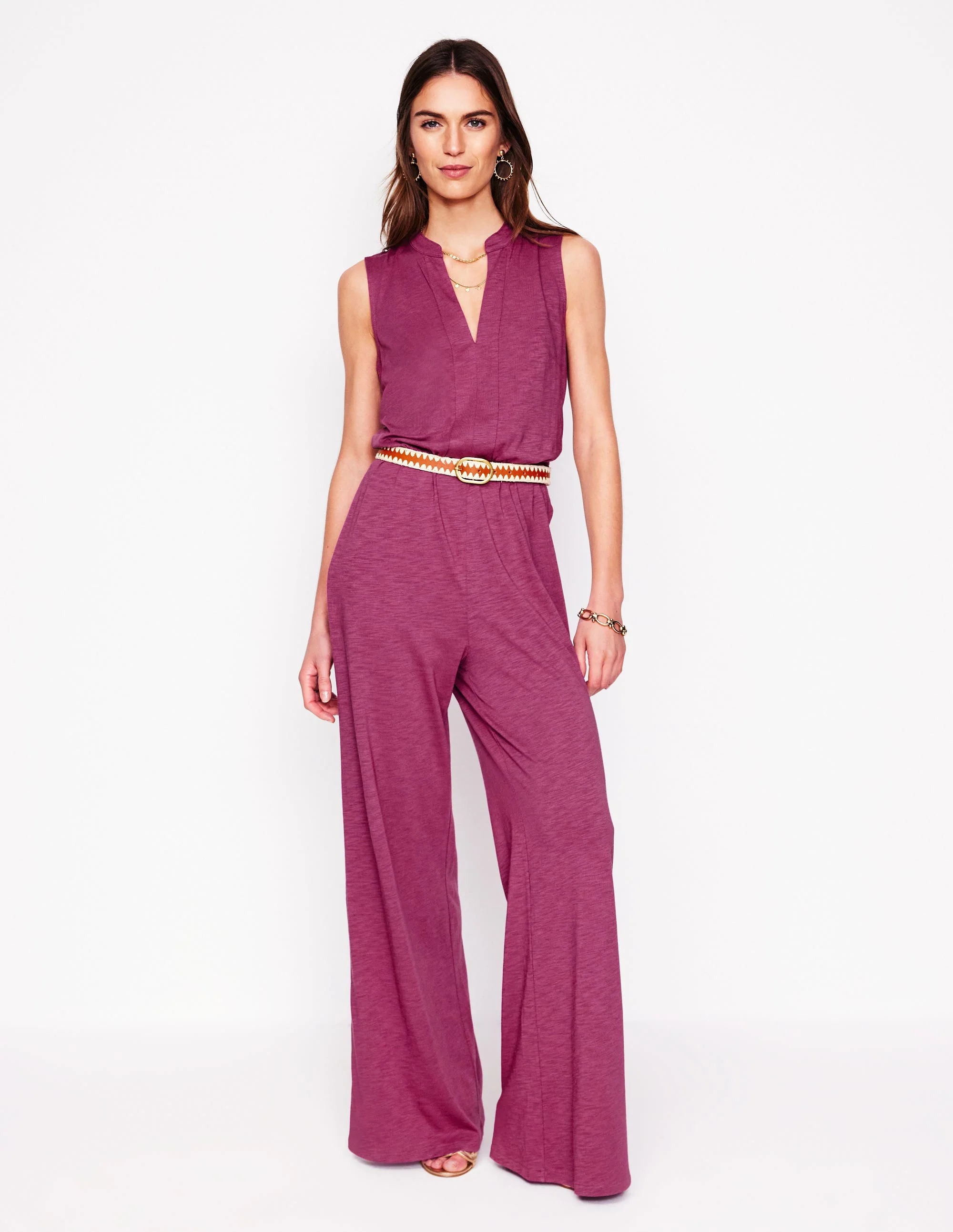 Naomi Jersey-Jumpsuit mit gekerbtem Ausschnitt-Pflaumenviolett - Image 5
