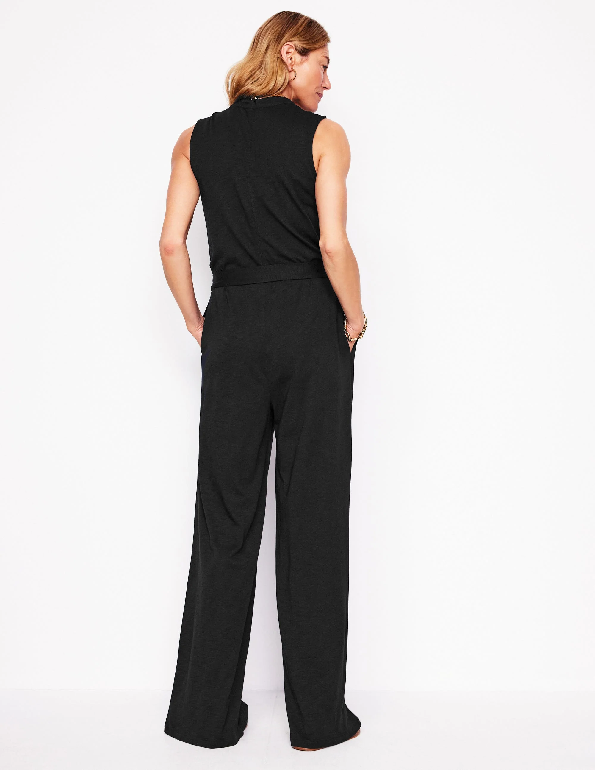 Naomi Jersey-Jumpsuit mit gekerbtem Ausschnitt-Schwarz - Image 3