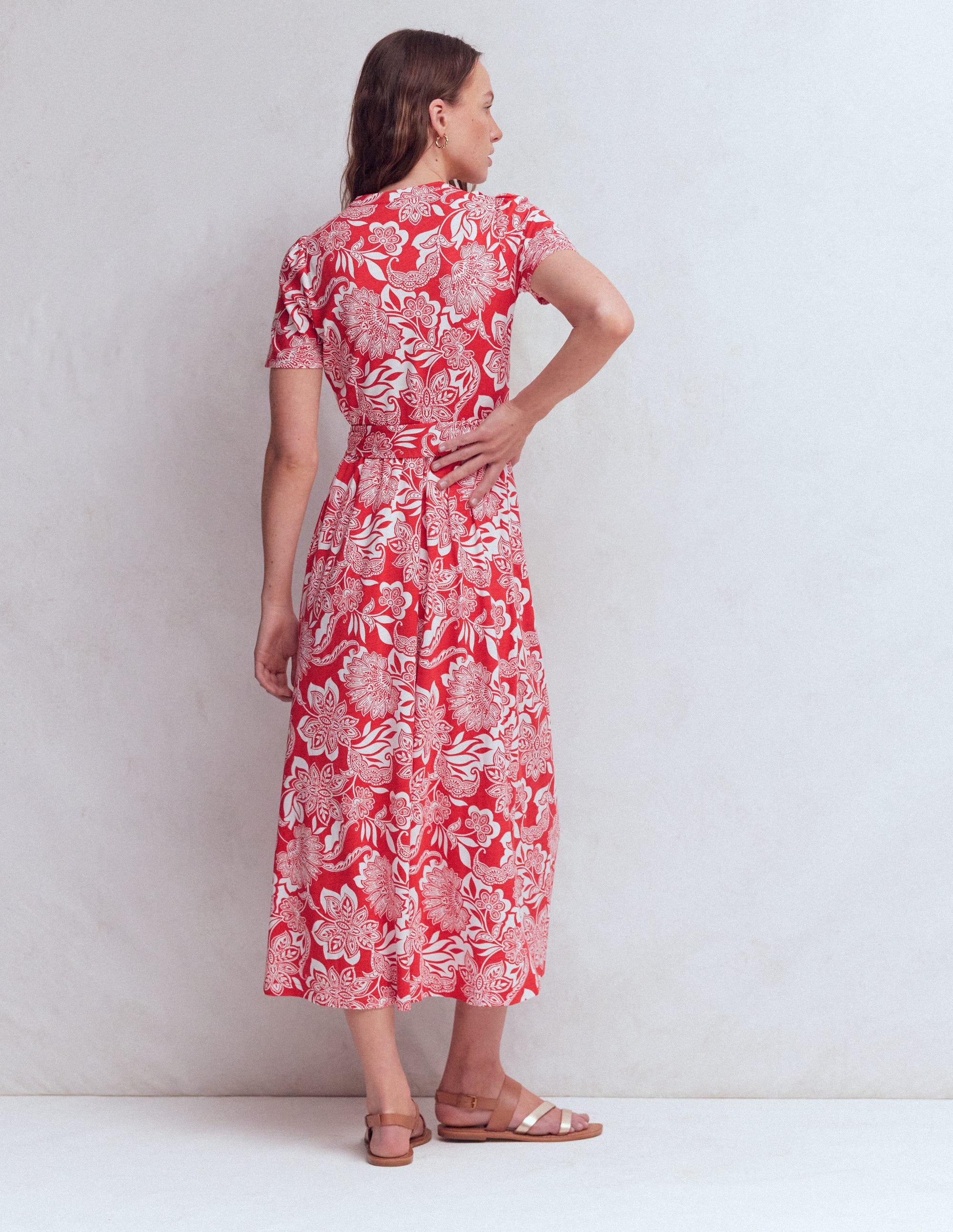 Naomi Jersey-Midikleid-Blutorange, Elegante Blüten - Image 3