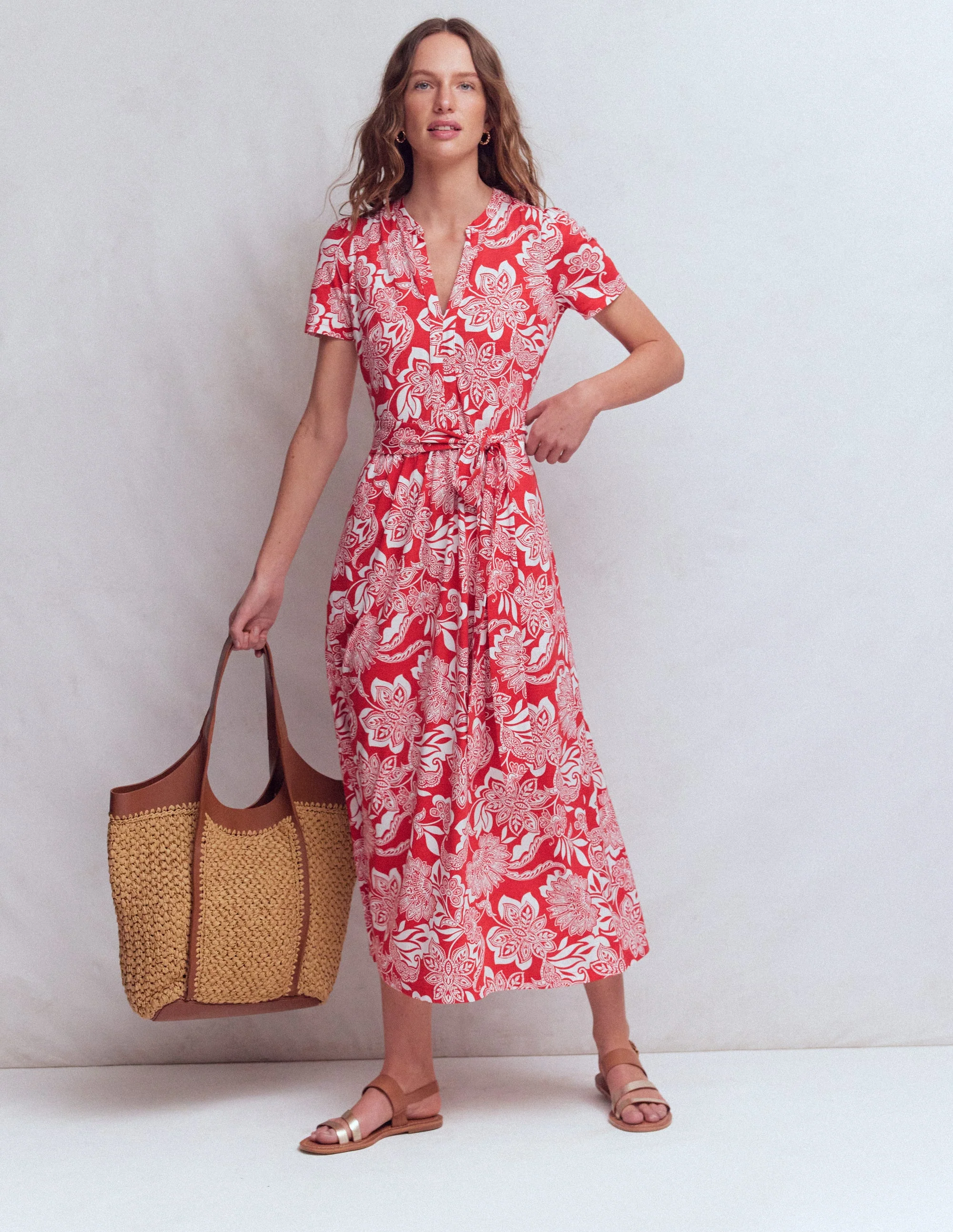Naomi Jersey-Midikleid-Blutorange, Elegante Blüten - Image 4