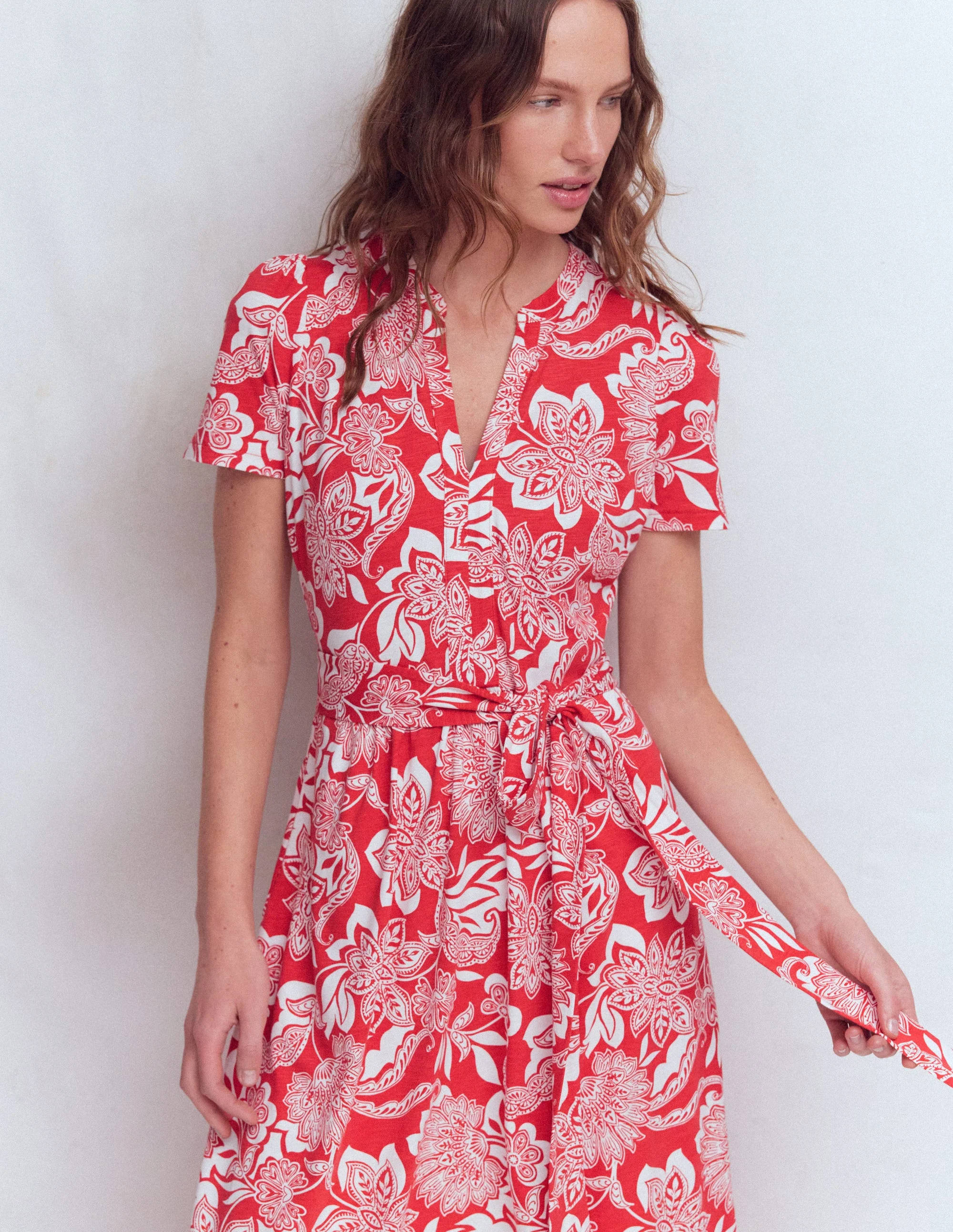 Naomi Jersey-Midikleid-Blutorange, Elegante Blüten - Image 5