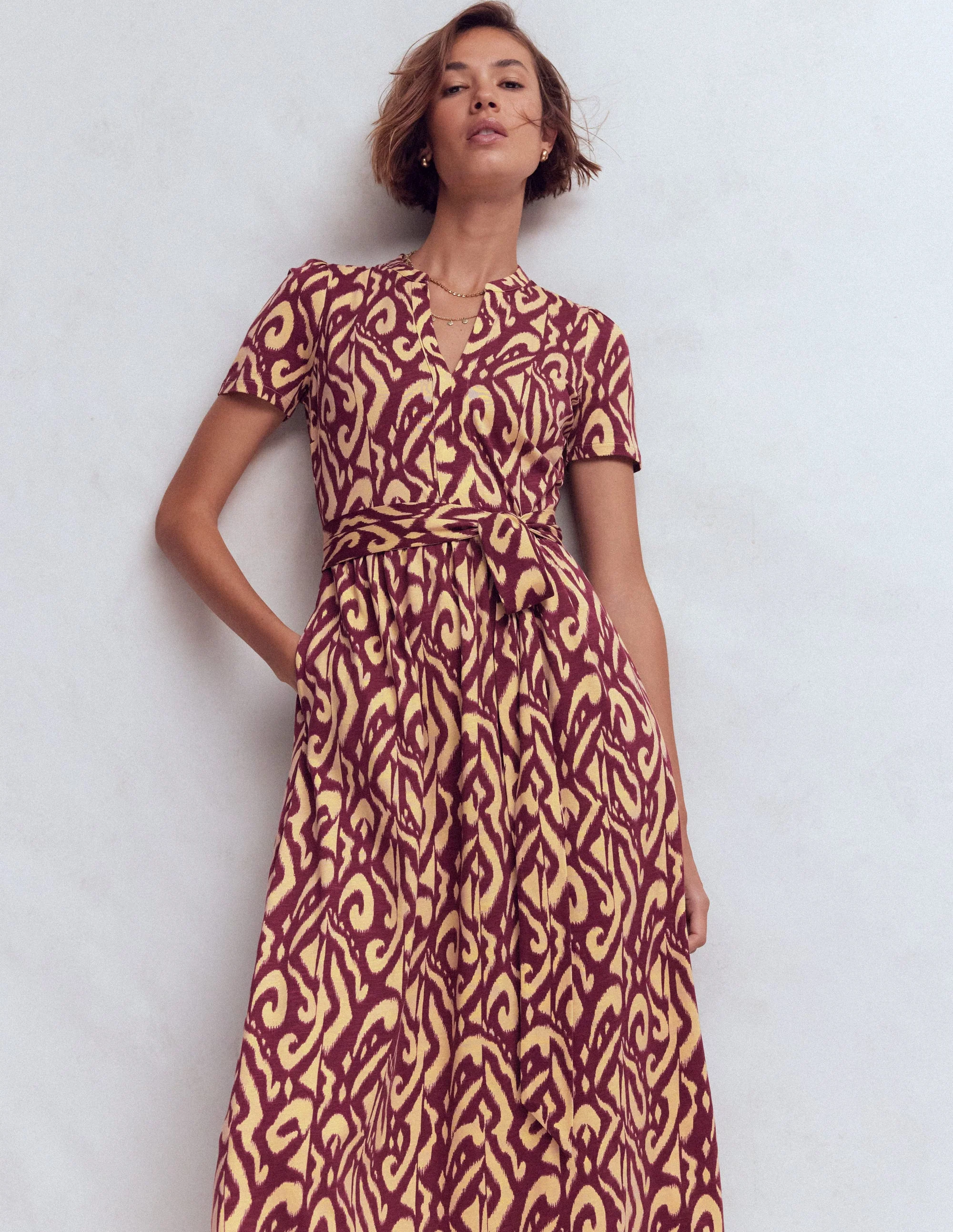 Naomi Jersey-Midikleid-Dunkler Blauregen, Aztekenmuster - Image 5