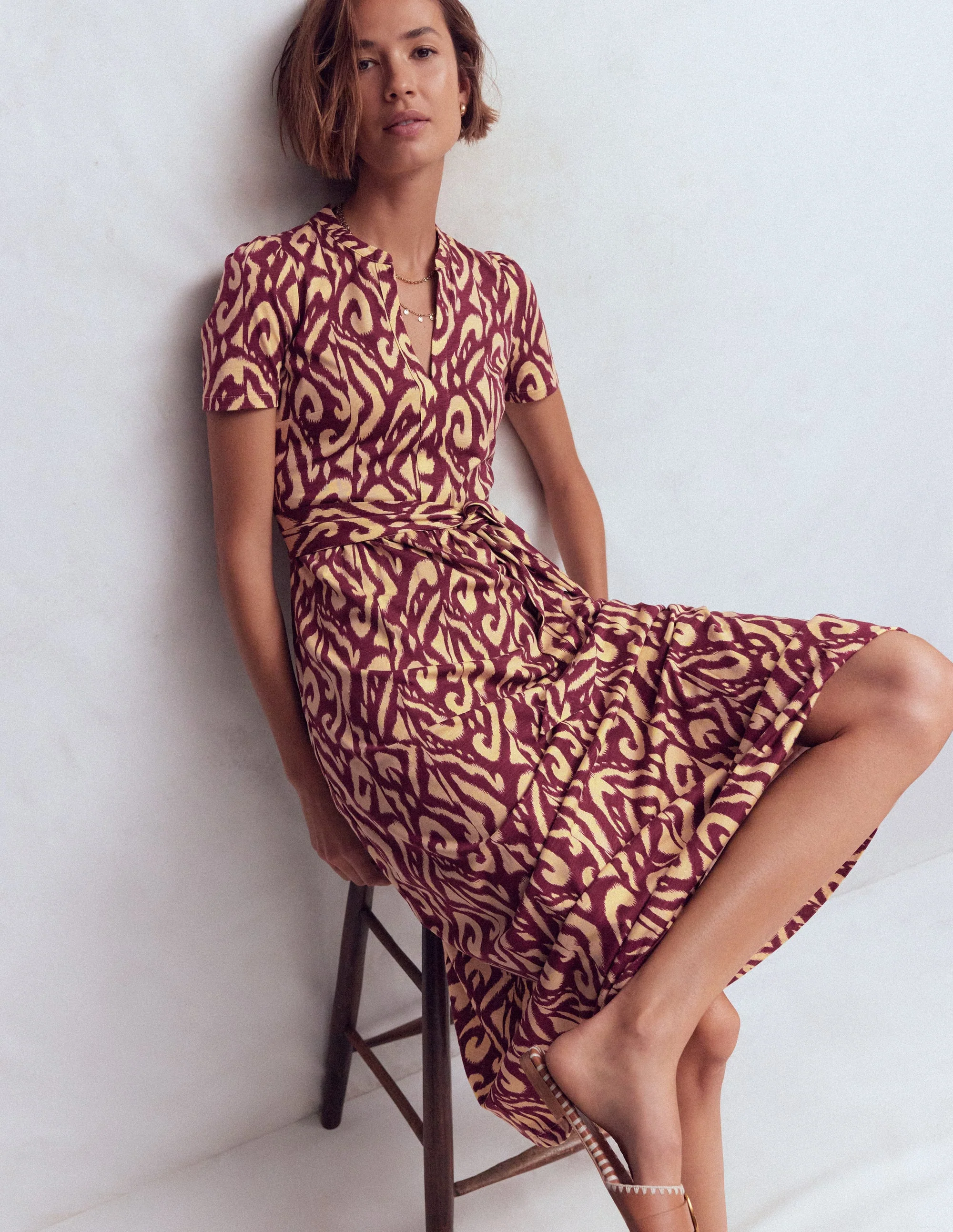 Naomi Jersey-Midikleid-Dunkler Blauregen, Aztekenmuster - Image 6