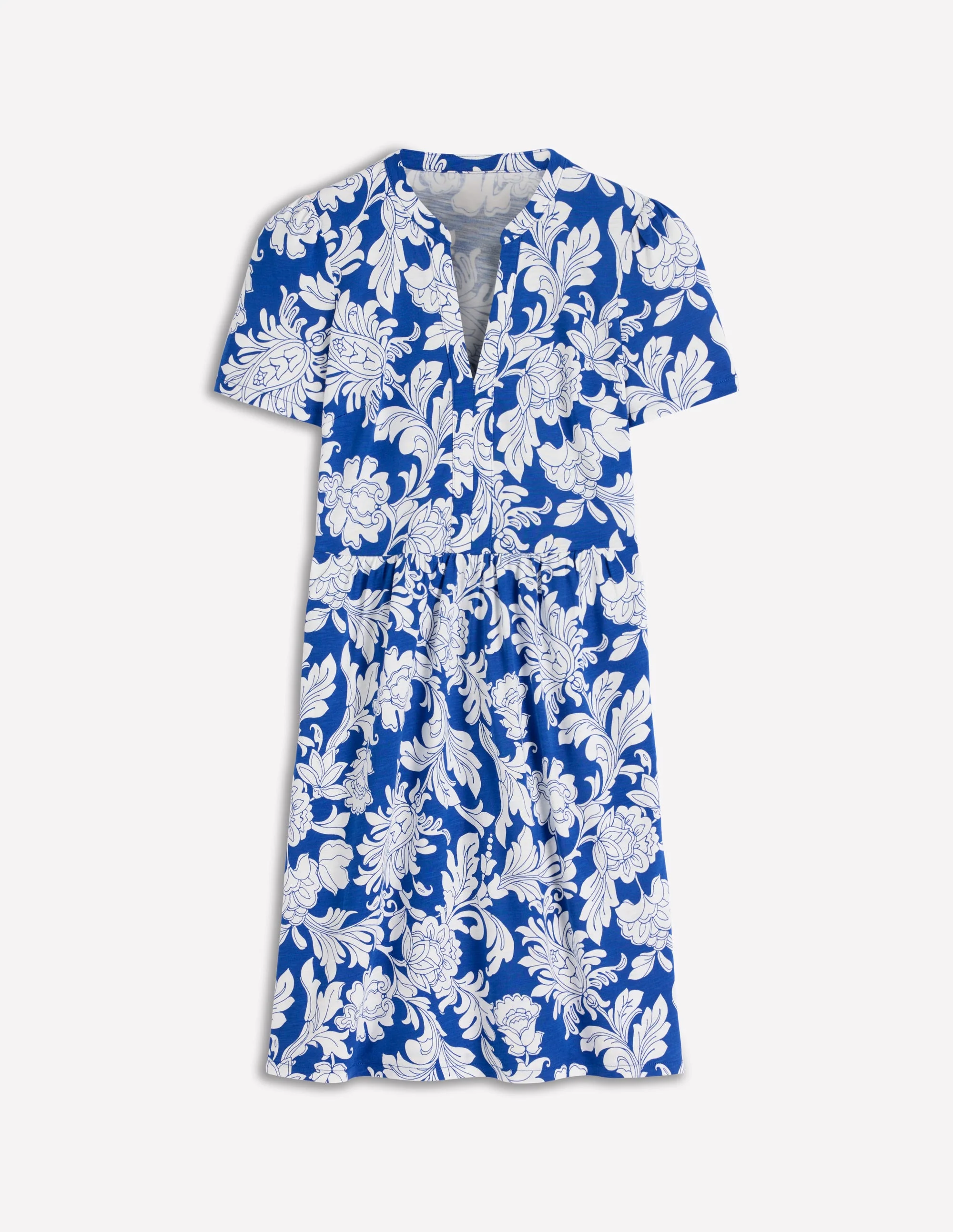 Naomi Kurzärmliges Kleid-Blau, Botanisches Muster Monochrom - Image 5