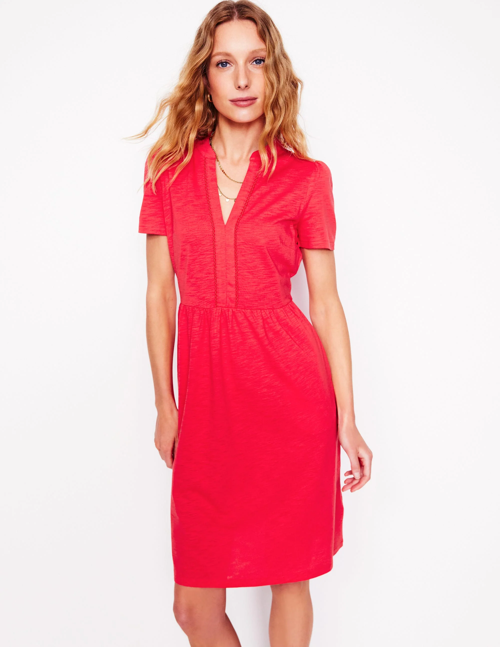 Naomi Kurzärmliges Kleid-Erbeerkuchenrot