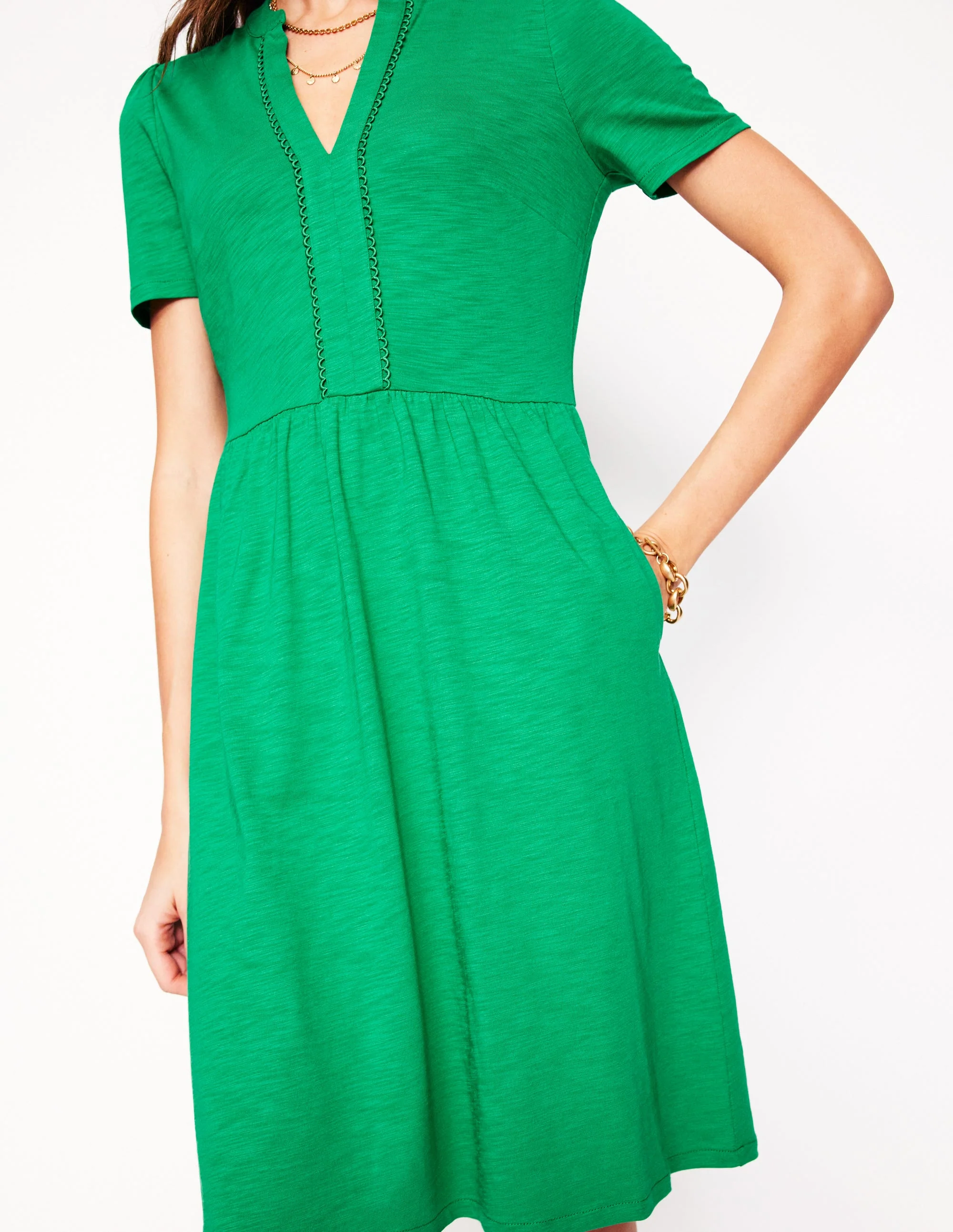 Naomi Kurzärmliges Kleid-Grünes Tamburin - Image 2