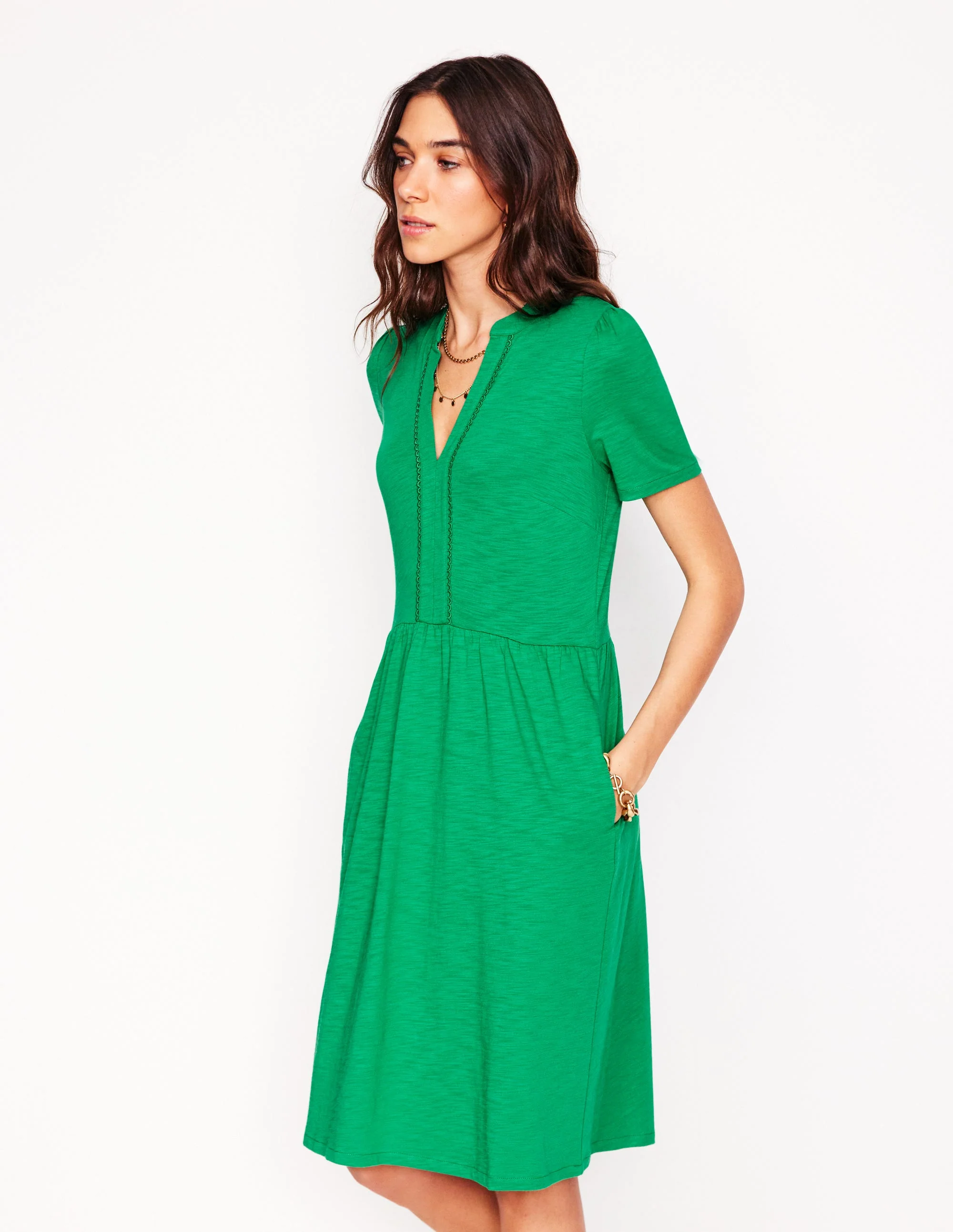 Naomi Kurzärmliges Kleid-Grünes Tamburin - Image 4