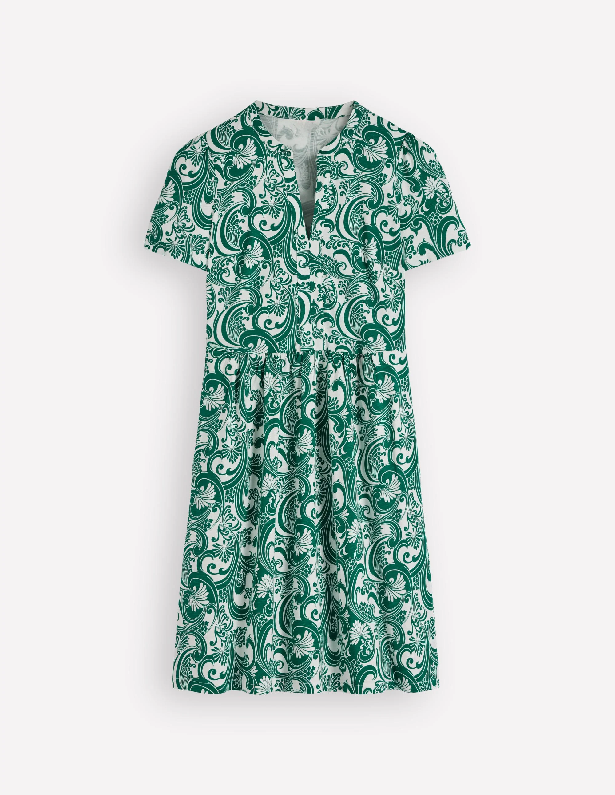 Naomi Kurzärmliges Kleid-Juwelengrün, Laubwirbel - Image 8