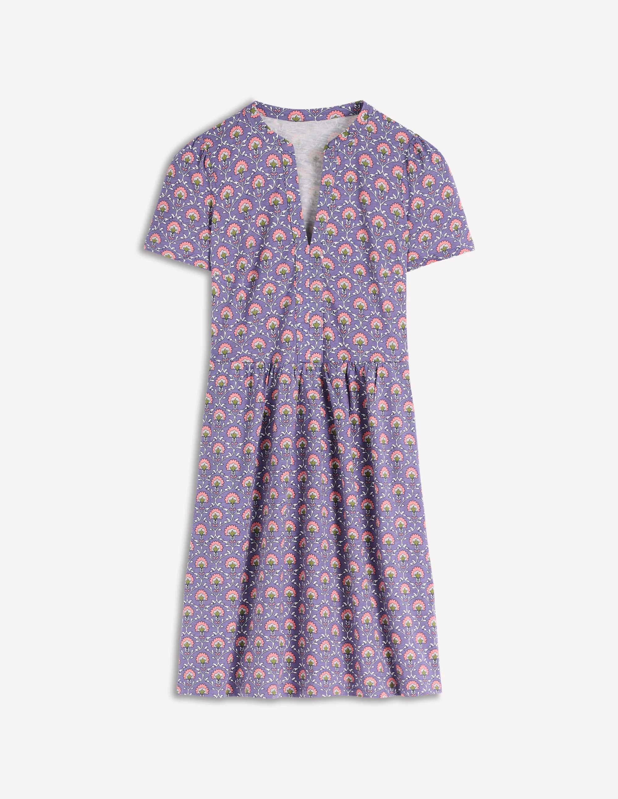 Naomi Kurzärmliges Kleid-Lila Distel, Blumengitter - Image 5