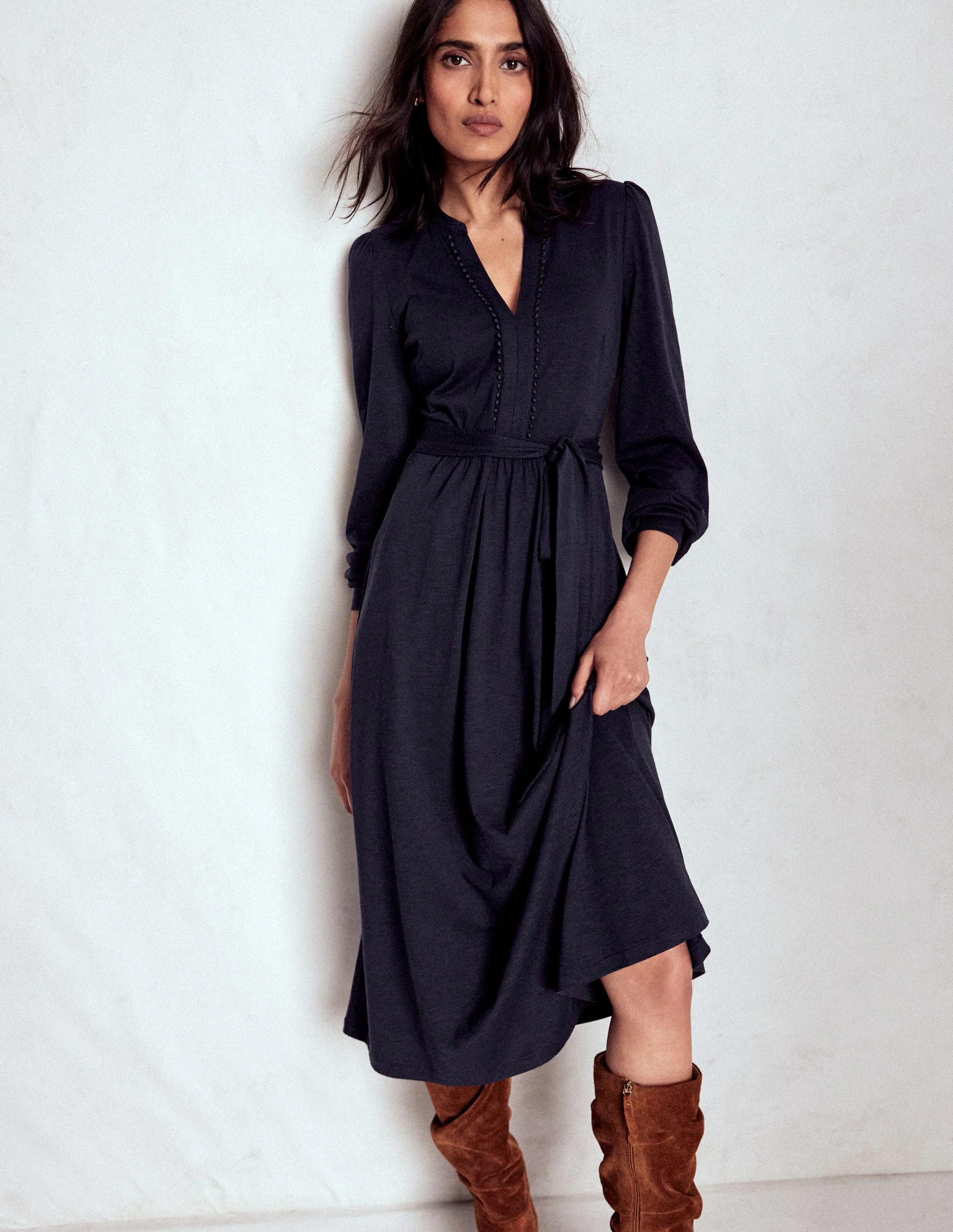 Naomi Langärmliges Jerseykleid-Marineblau