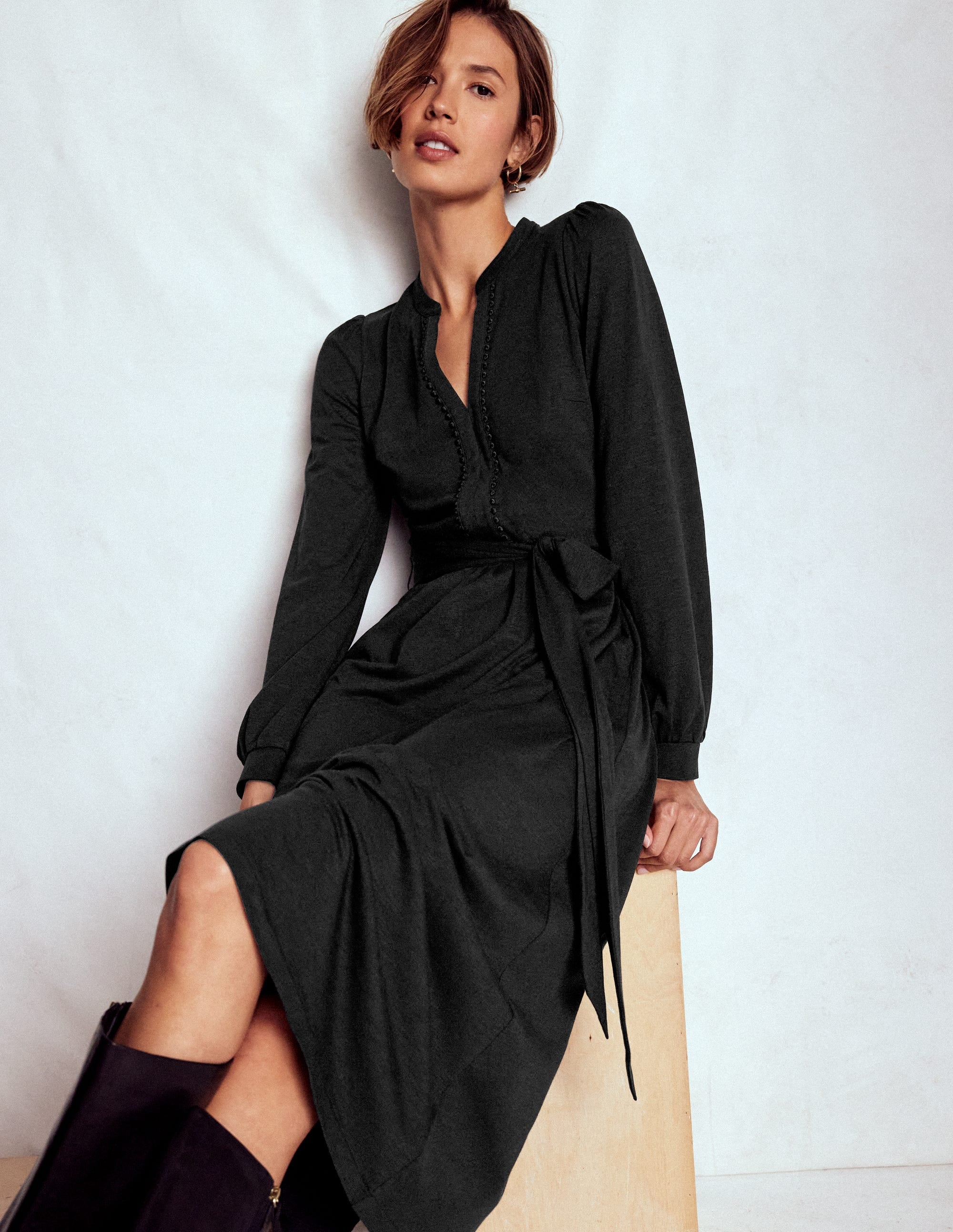 Naomi Langärmliges Jerseykleid-Schwarz - Image 5