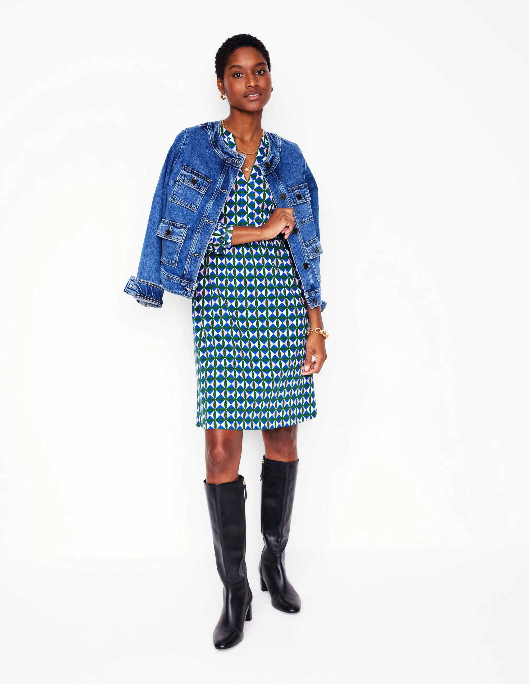 Naomi Lockeres Jerseykleid-Promenadegrün, Blütenblatt-Karo - Image 4