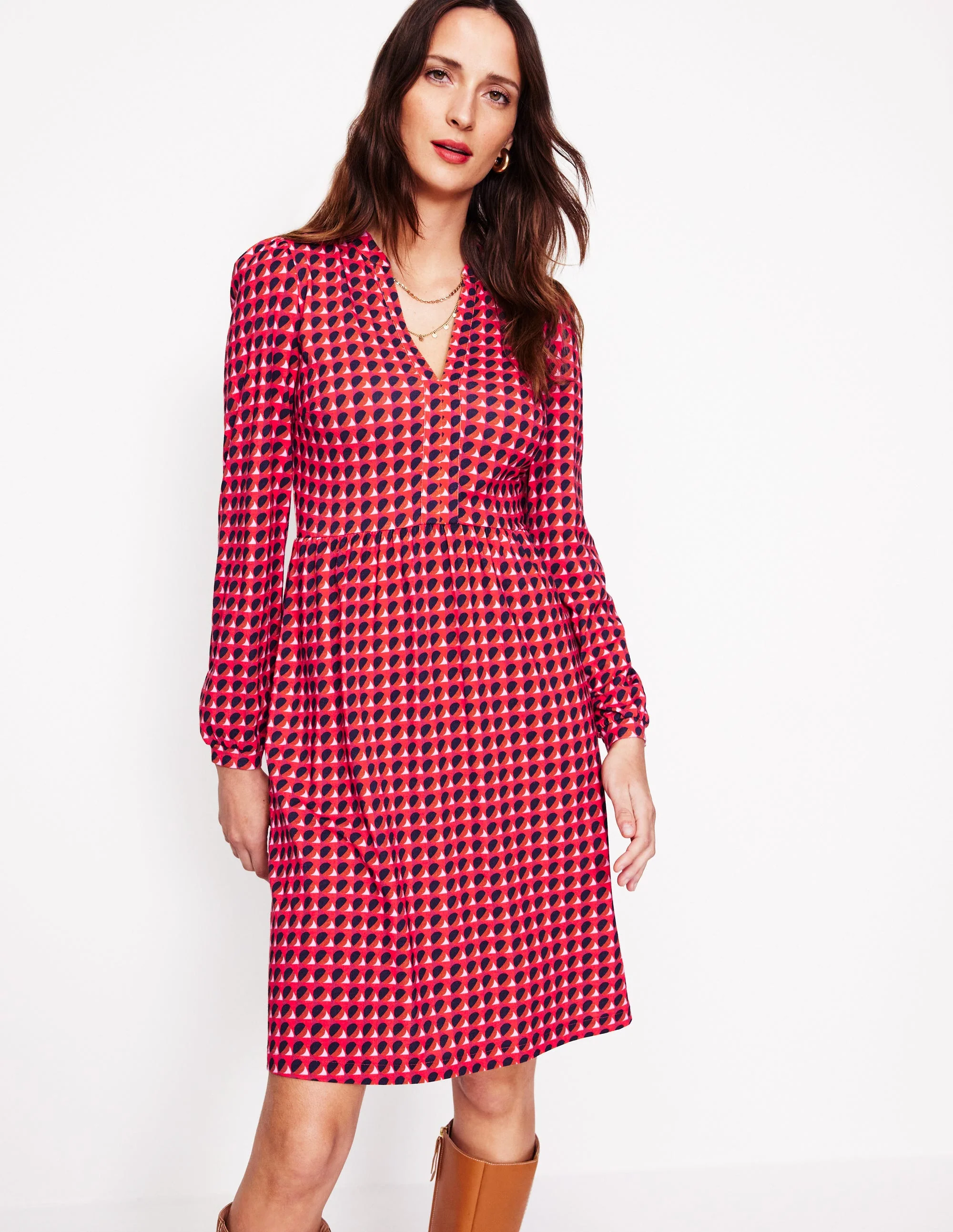 Naomi Lockeres Jerseykleid-Rouge-Rot, Motiv Sphere Geo