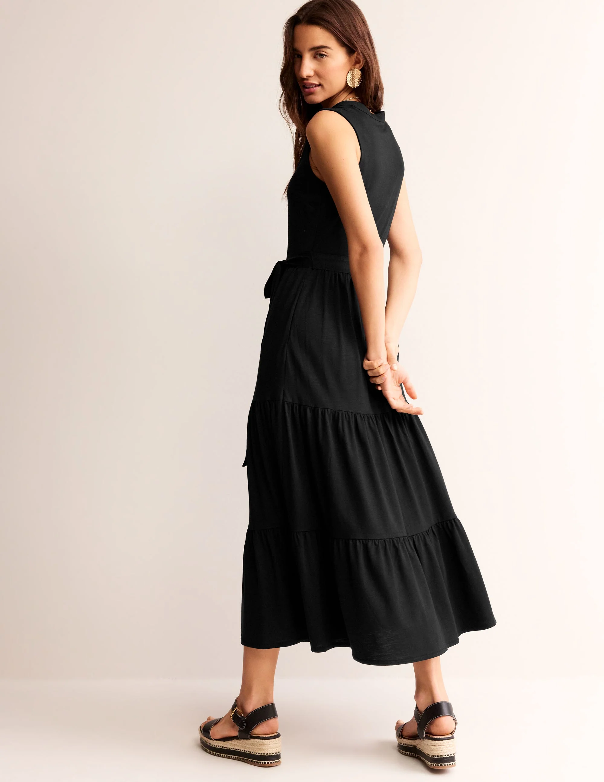 Naomi Maxikleid mit eingekerbtem Kragen-Schwarz - Image 3