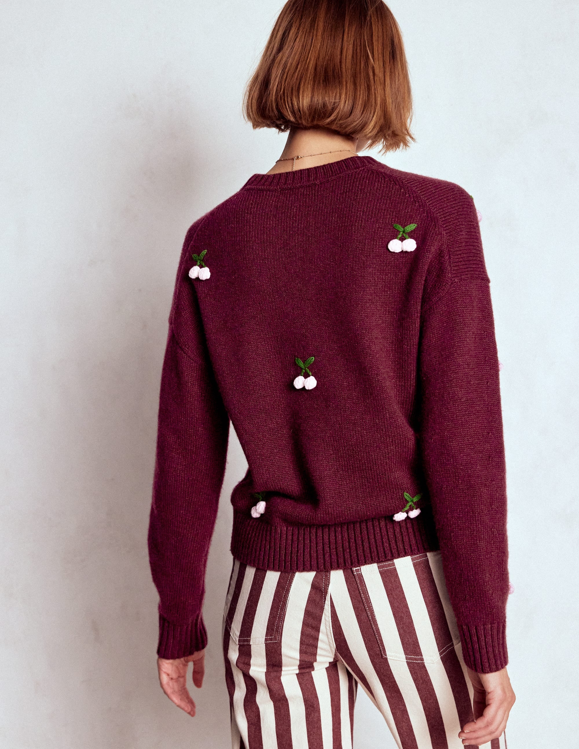 Natalie Pullover mit Stickerei-Kastanie Melange, Kirsche - Image 3