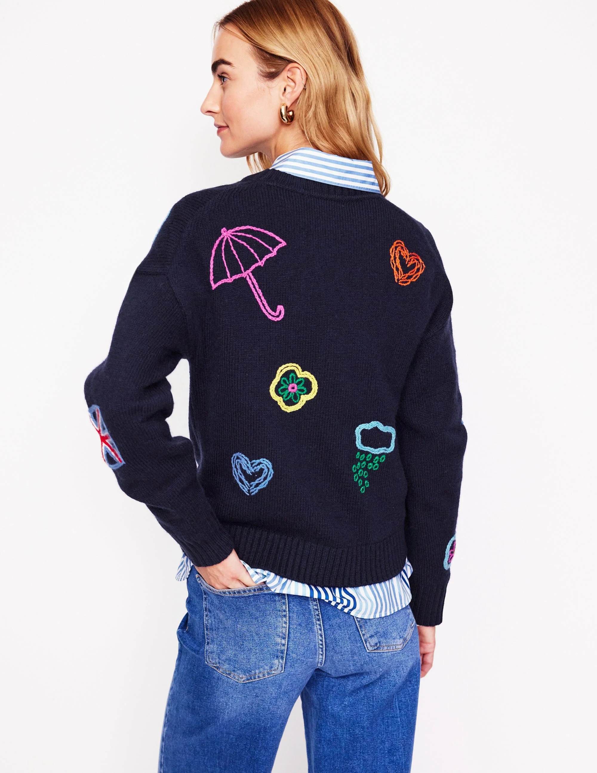 Natalie Pullover mit Stickerei-Marineblau, Britische Ikonen - Image 3