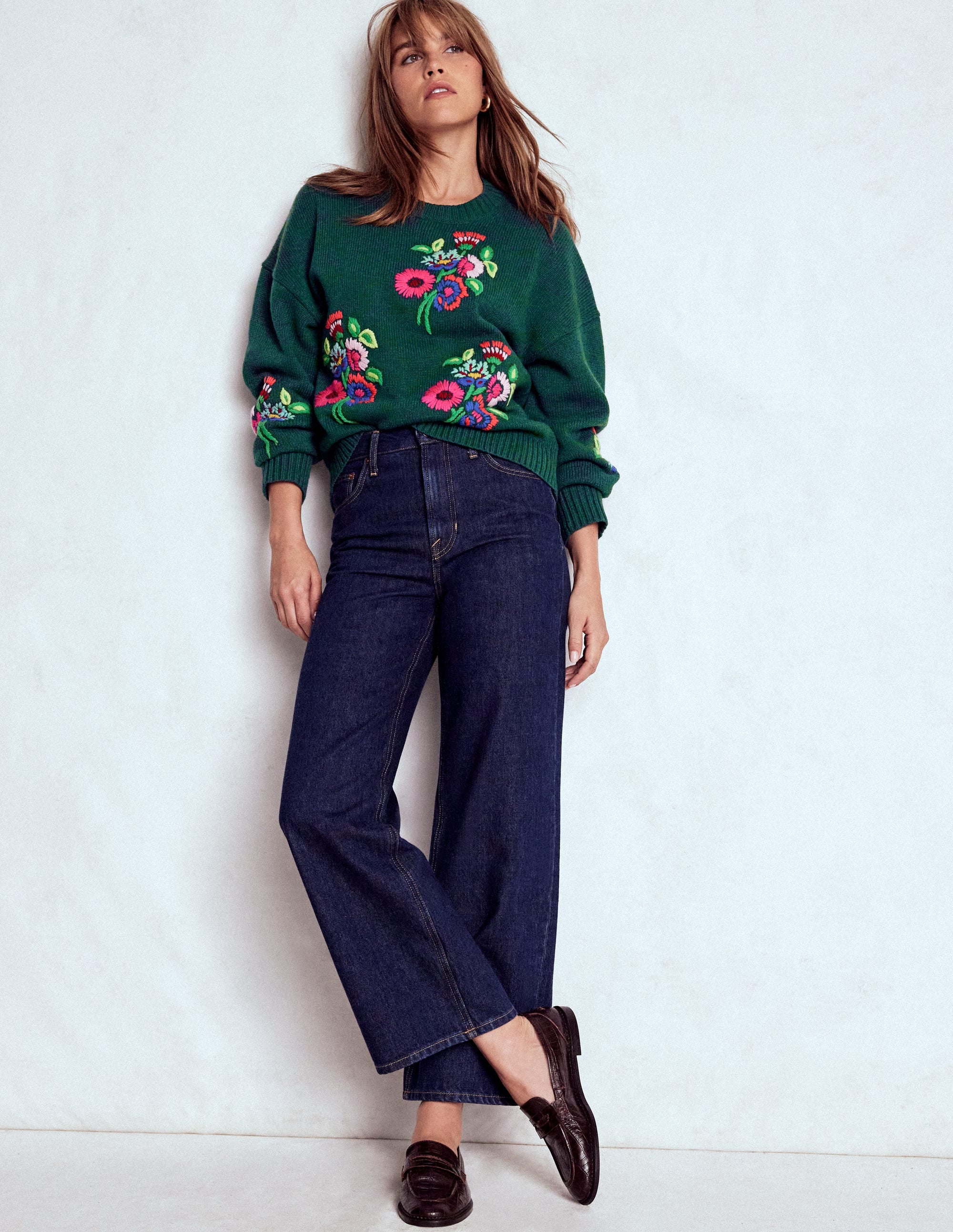 Natalie Pullover mit Stickerei-Smaragdgrün Blumenstrauß - Image 4