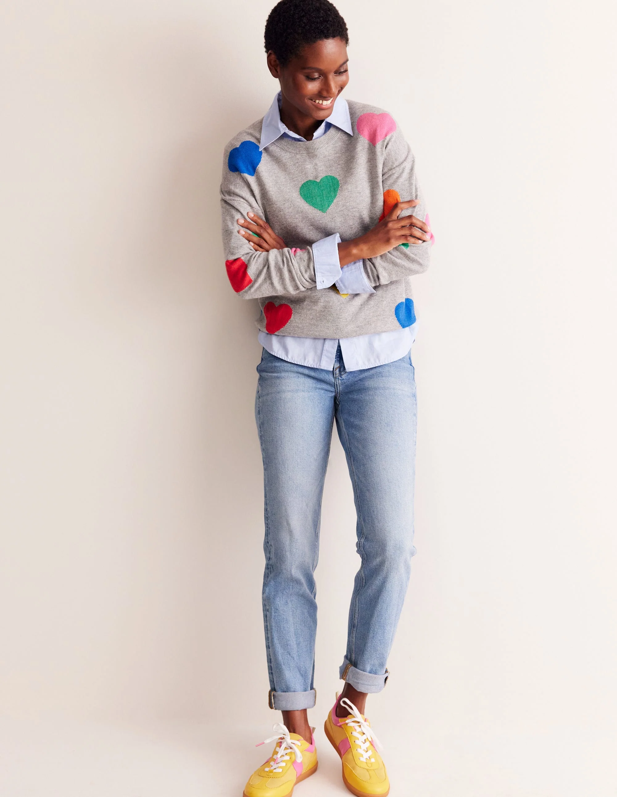 Natasha Pullover mit originellem Design-Grau, Herzen - Image 4