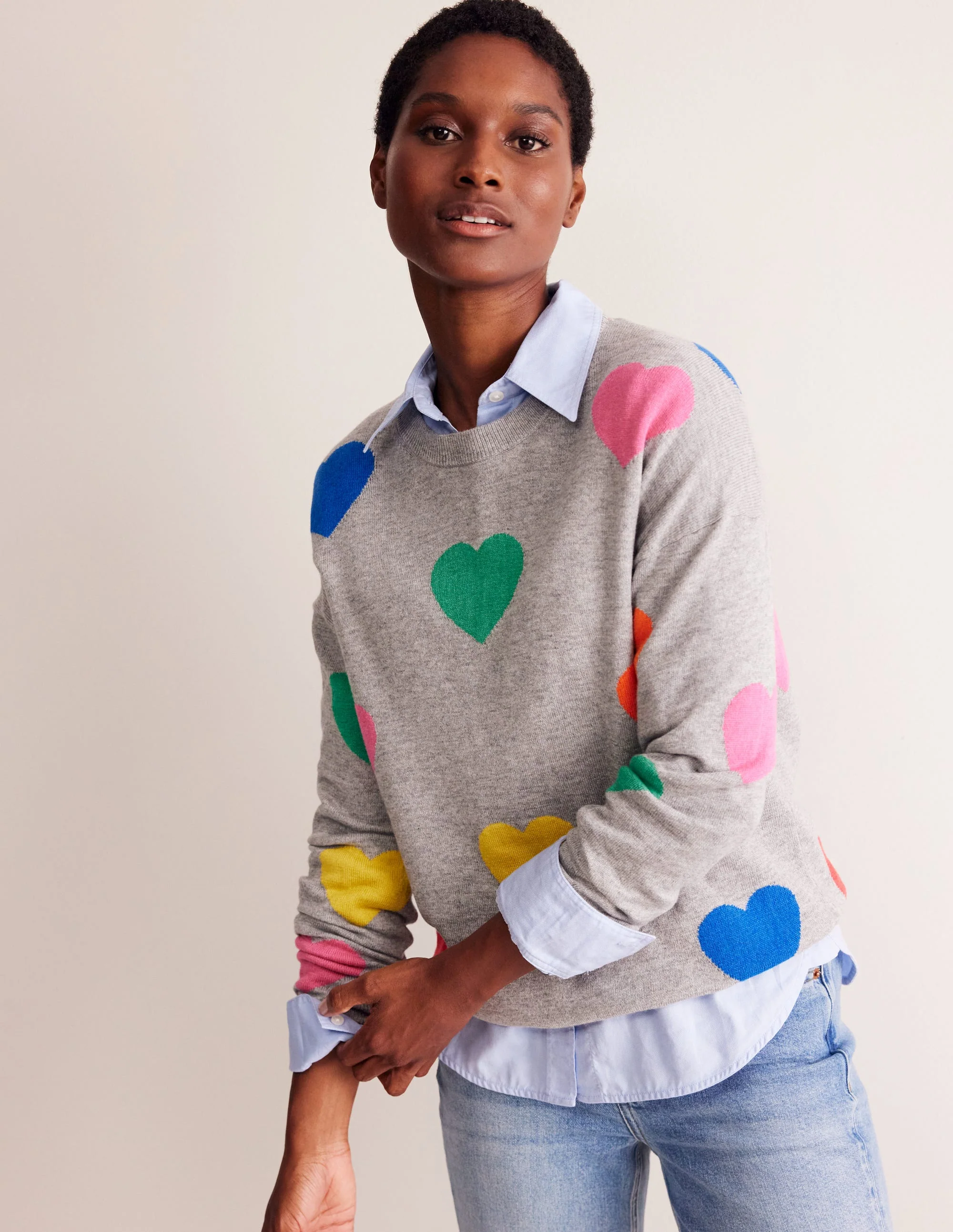 Natasha Pullover mit originellem Design-Grau, Herzen - Image 5