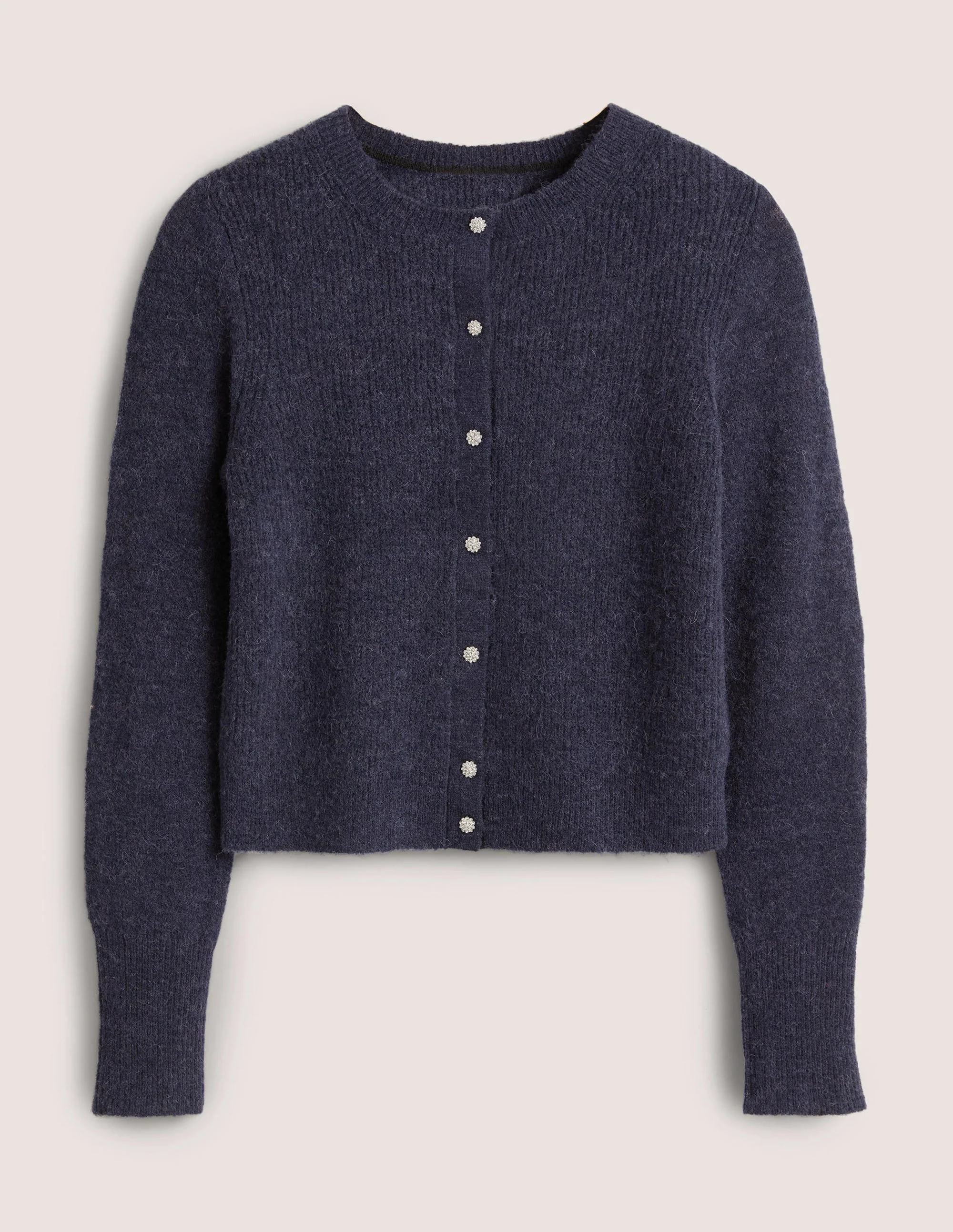 Navy Jewel Button Fluffy Cardigan-Marineblau - Image 5