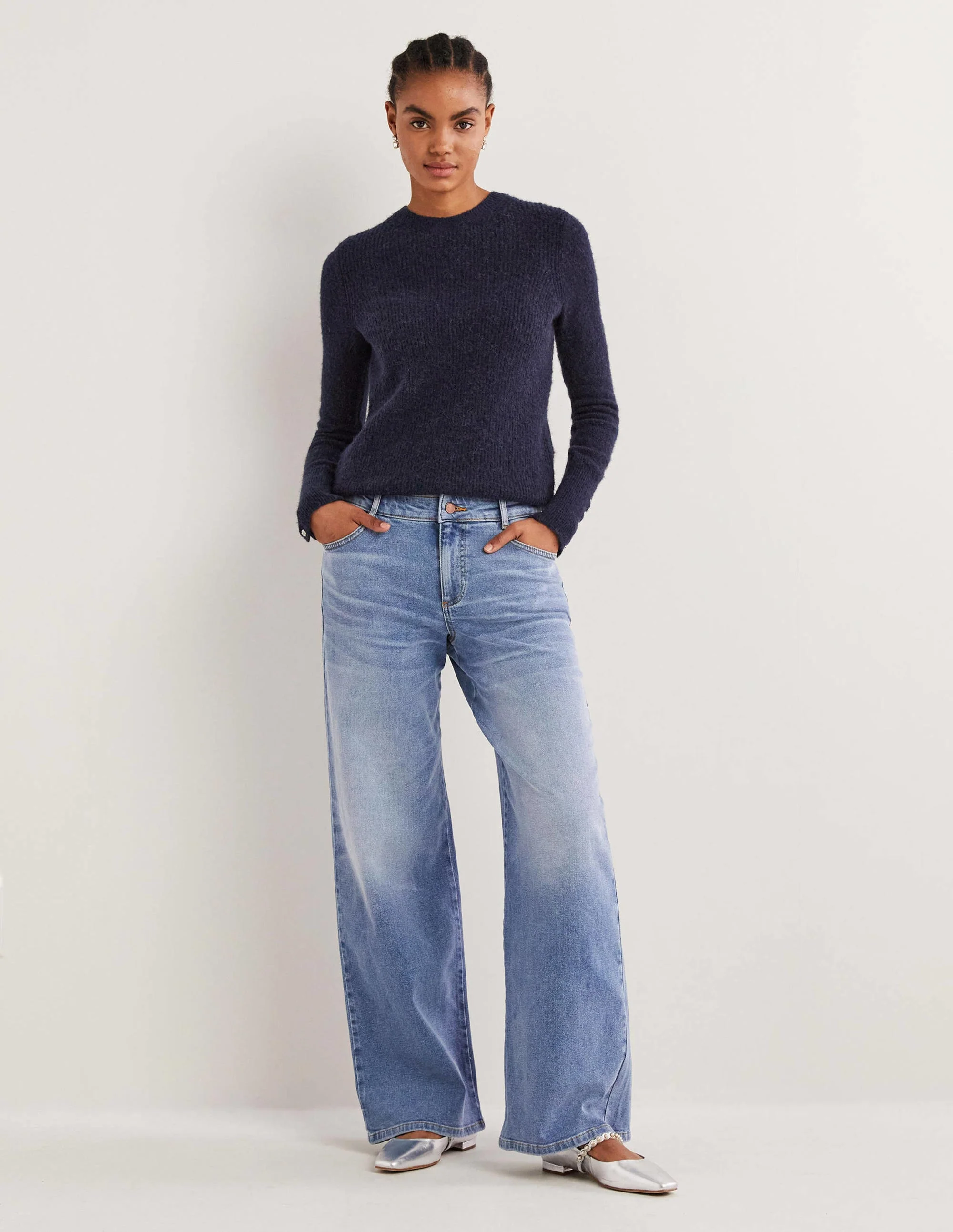 Navy Jewel Button Fluffy Jumper-Marineblau - Image 4
