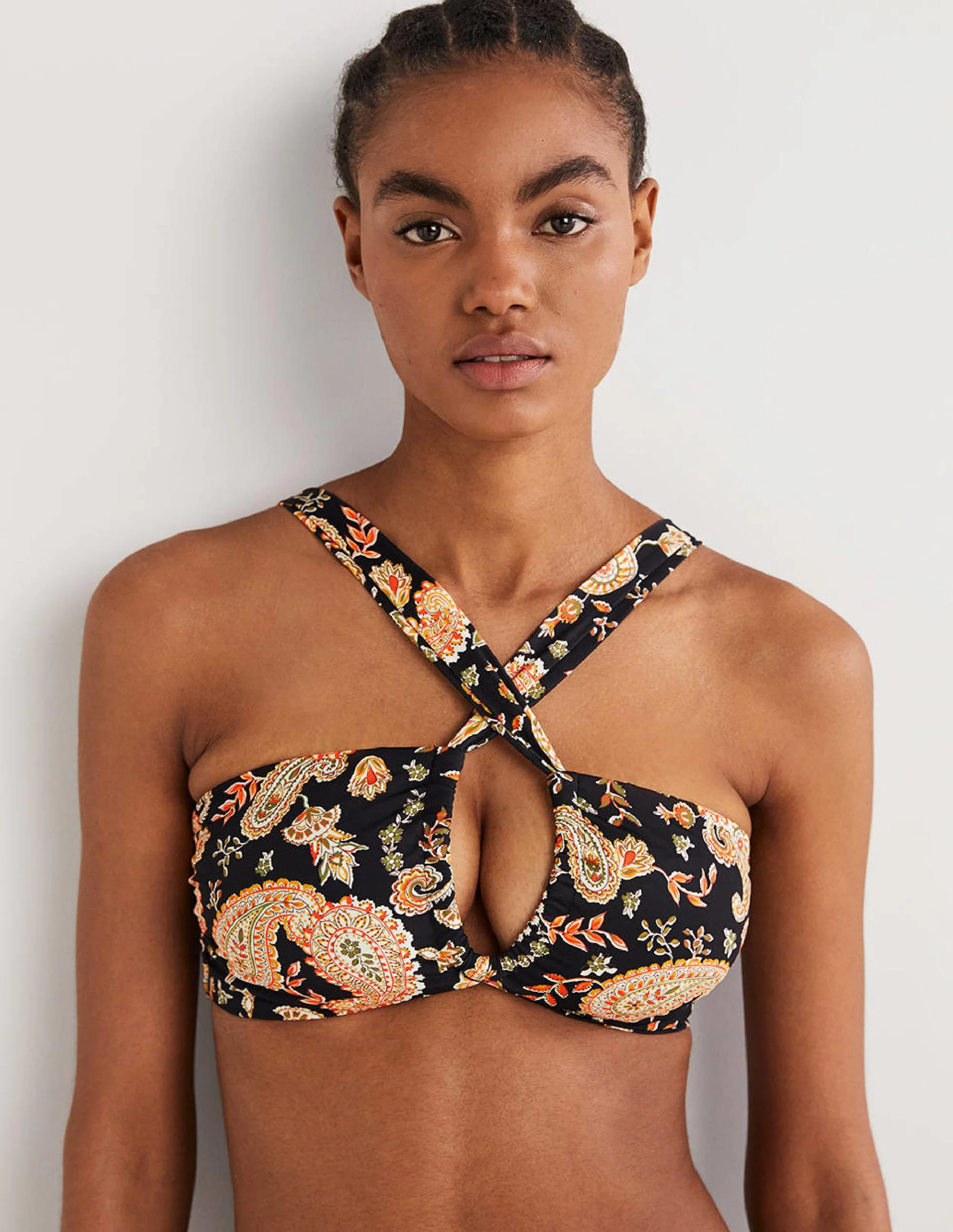 Neckholder-Bikinioberteil mit Raffungen-Schwarz, Paisleymuster