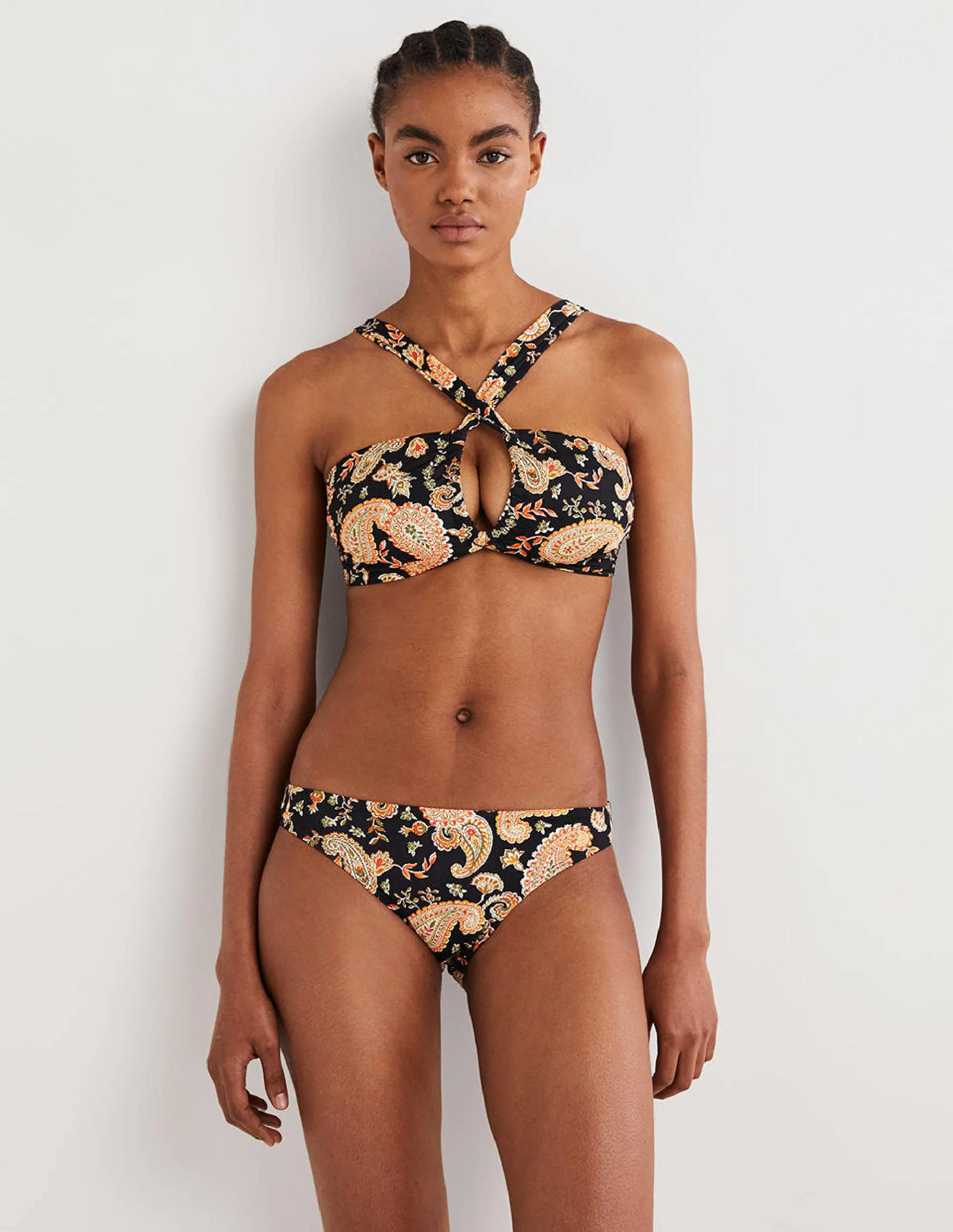 Neckholder-Bikinioberteil mit Raffungen-Schwarz, Paisleymuster - Image 4