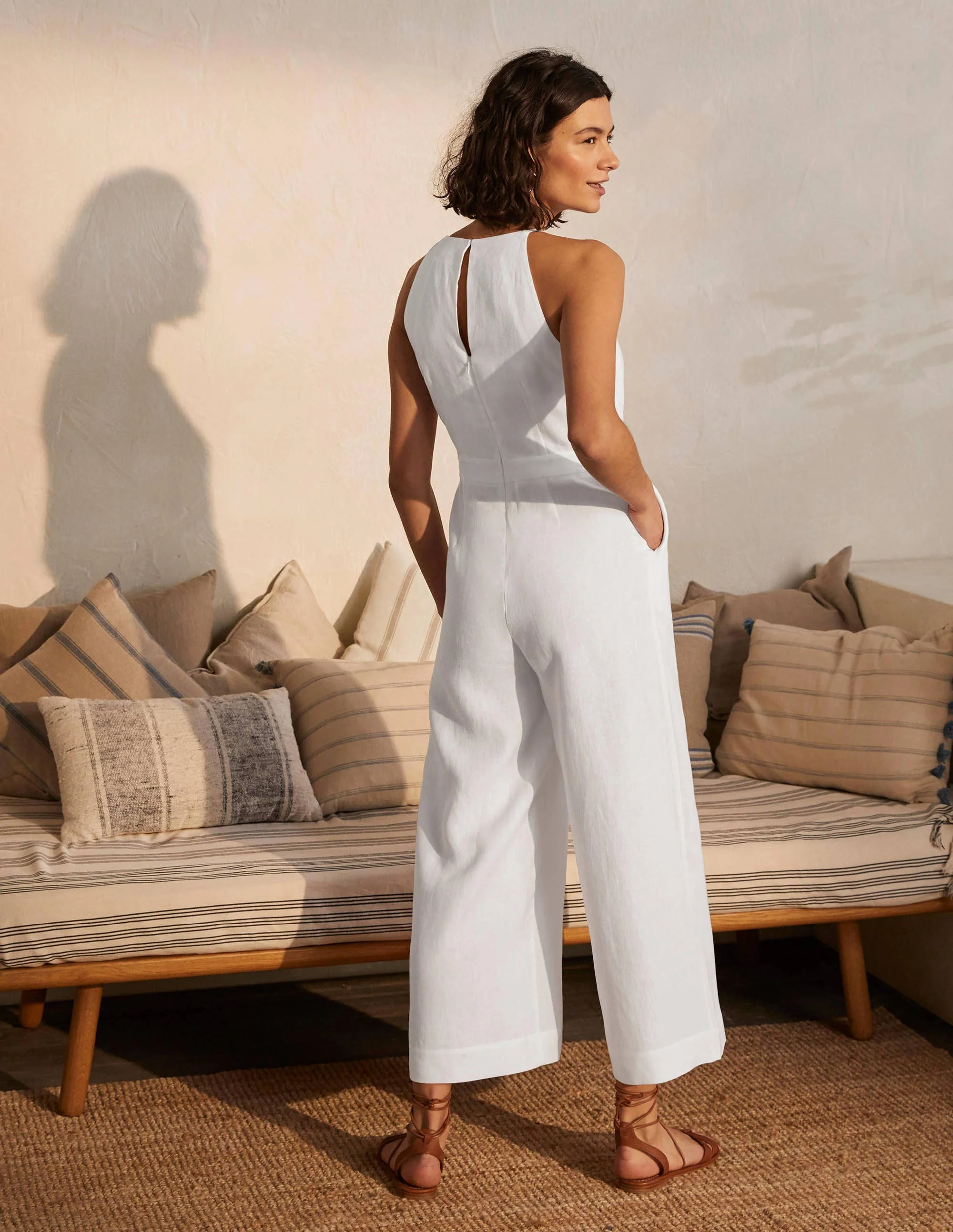 Neckholder-Jumpsuit aus Leinen-Weiß - Image 2