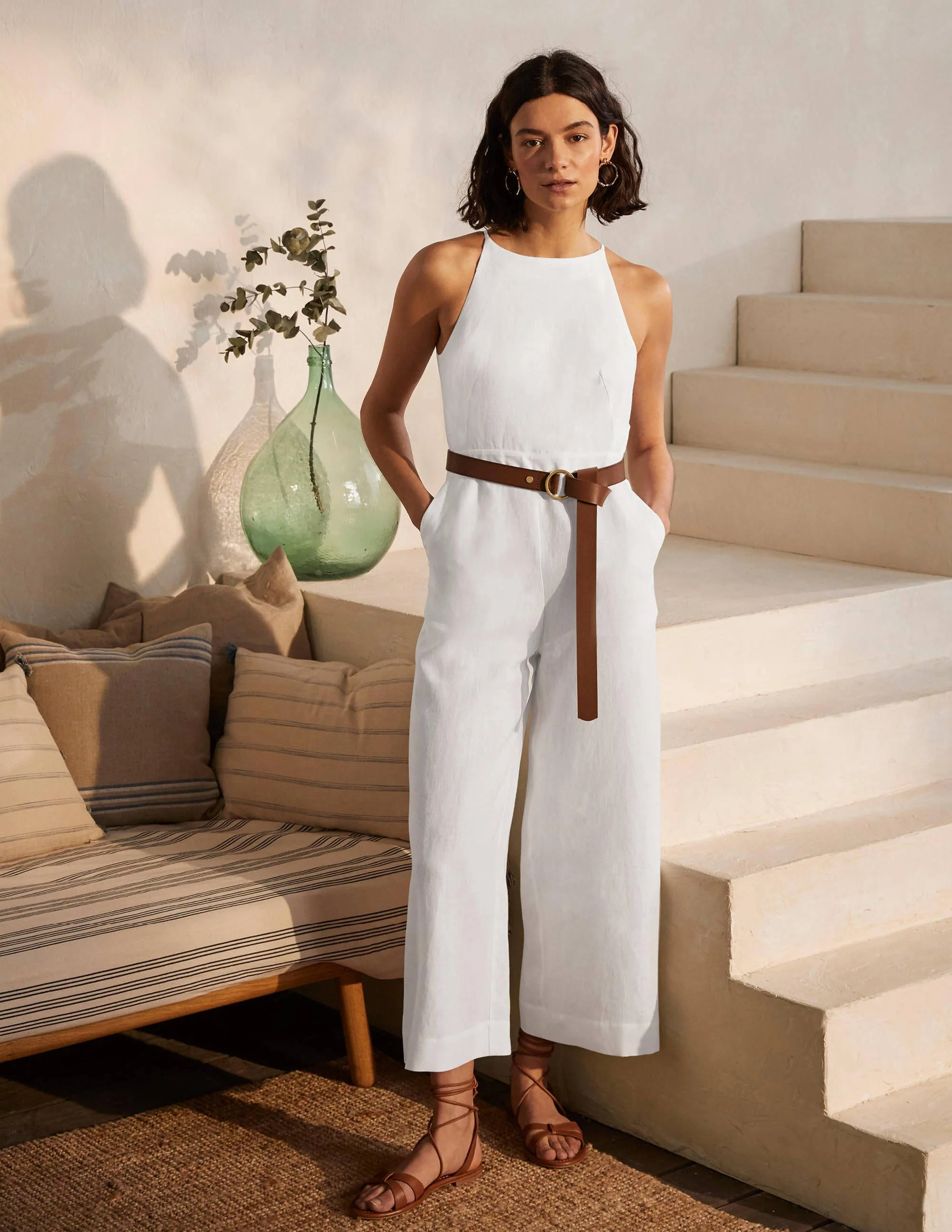 Neckholder-Jumpsuit aus Leinen-Weiß - Image 5