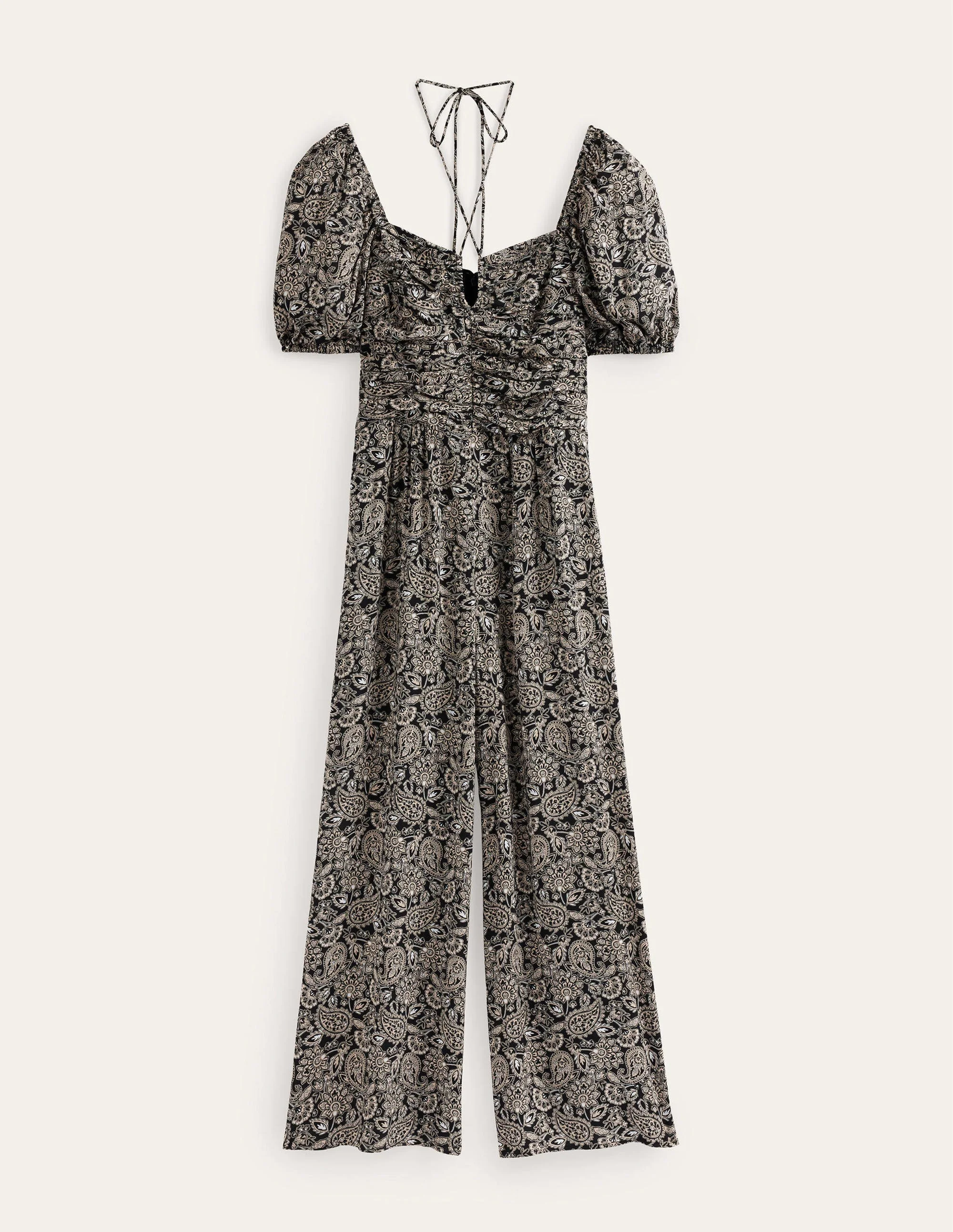 Neckholder-Jumpsuit mit Schlüssellochausschnitt-Schwarz, Paisleymuster - Image 5
