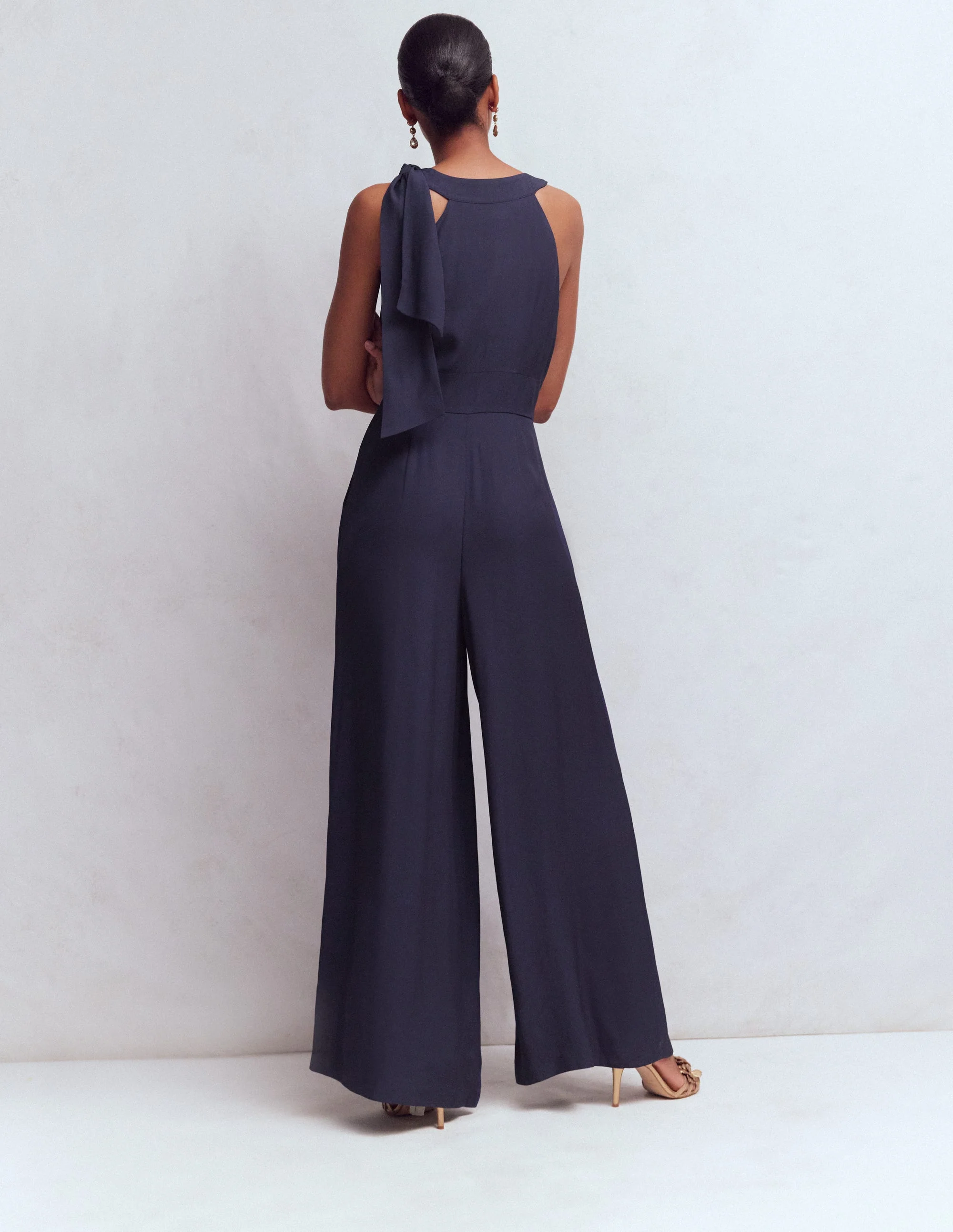 Neckholder-Jumpsuit zum Binden-Marineblau - Image 3