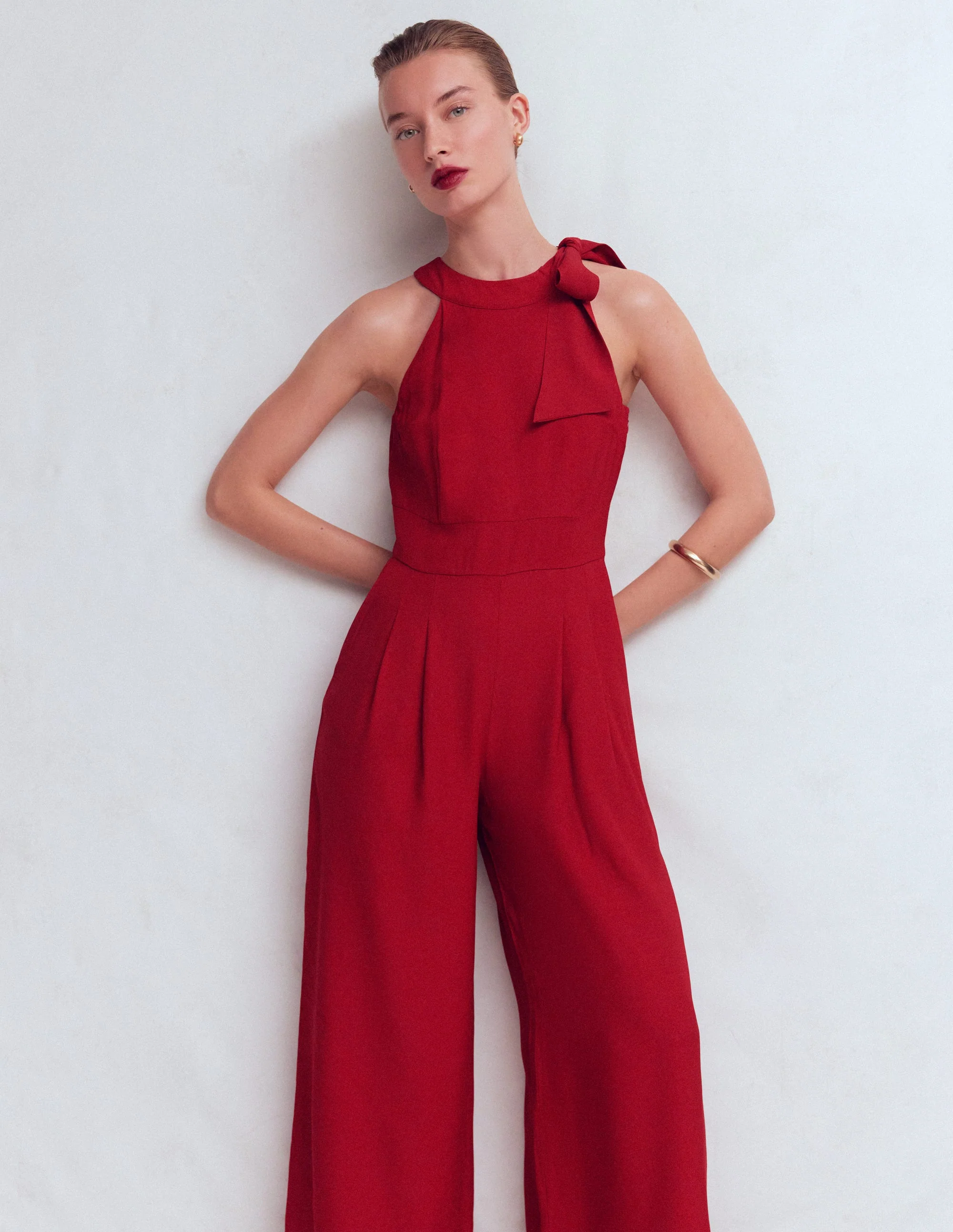 Neckholder-Jumpsuit zum Binden-Sattes Kastanienbraun - Image 5