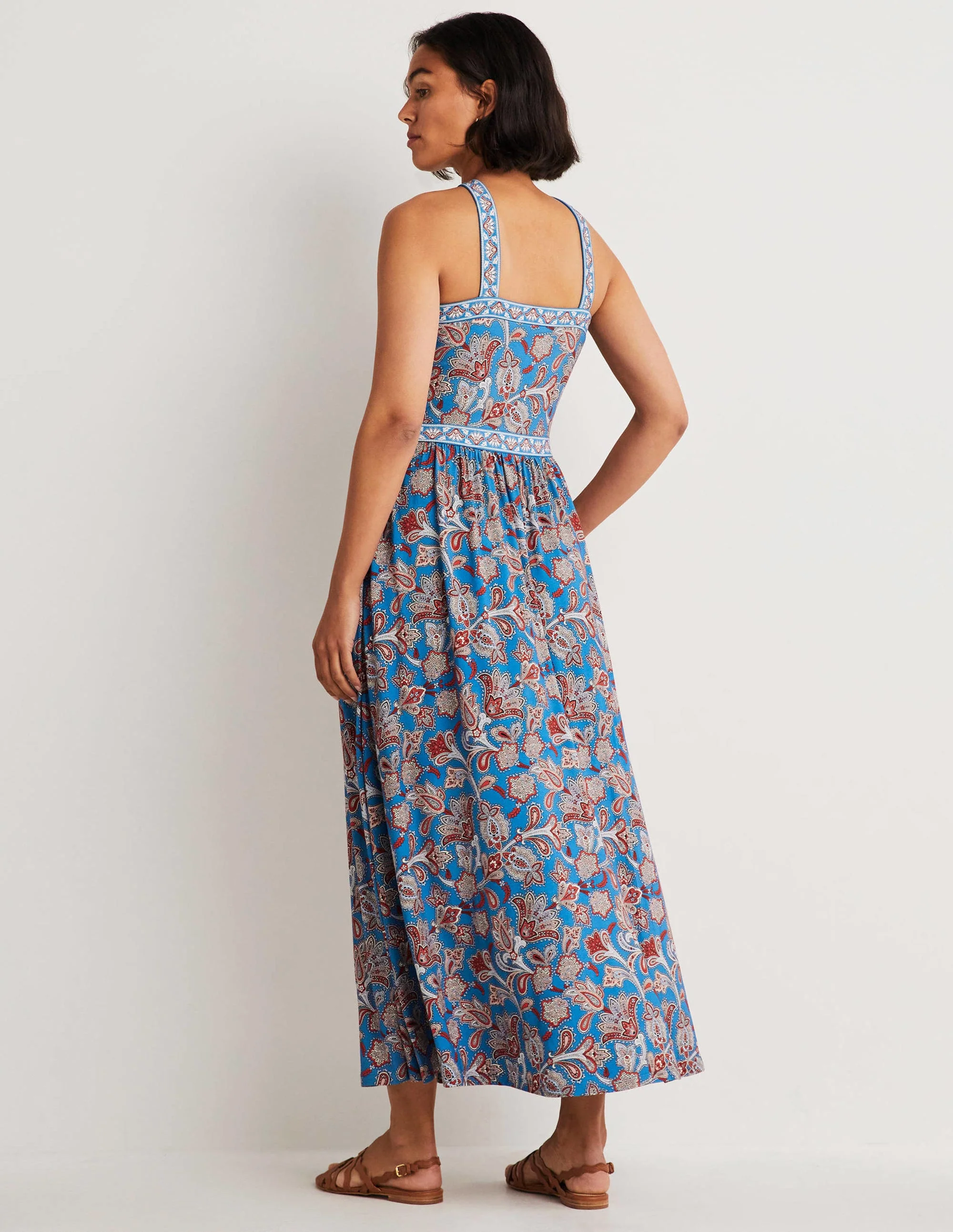 Neckholder-Maxikleid aus Jersey-Mosaikblau, Paisley-Knospen - Image 3