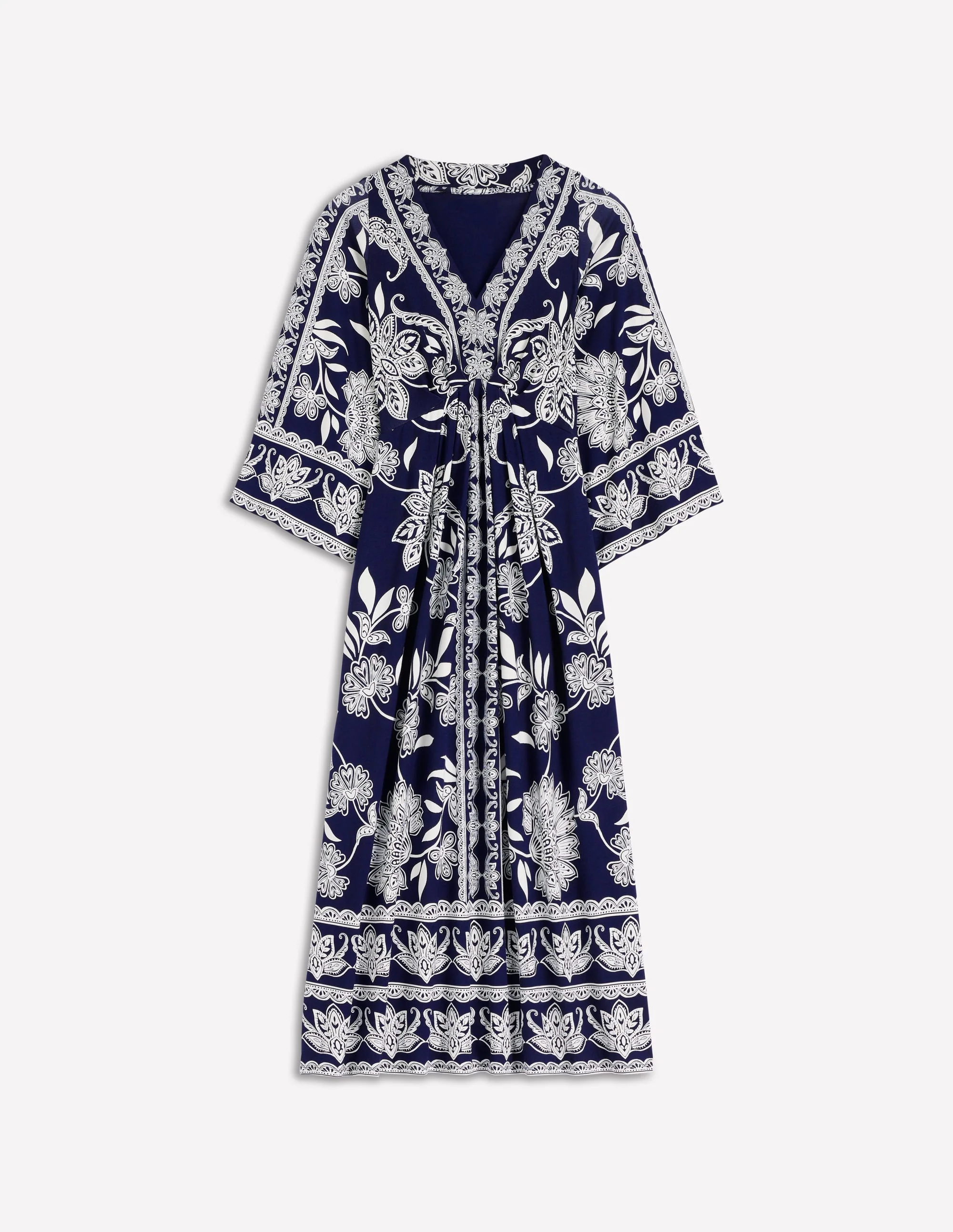 Nell Midi-Kimonokleid aus Jersey-Marineblau, Elegante Blüten - Image 8