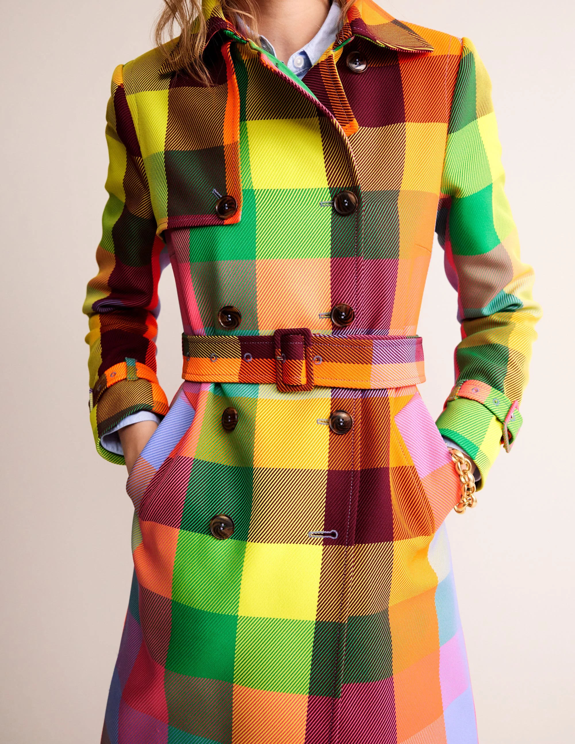 Neonfarbener Trenchcoat mit Gürtel-Black - Image 3