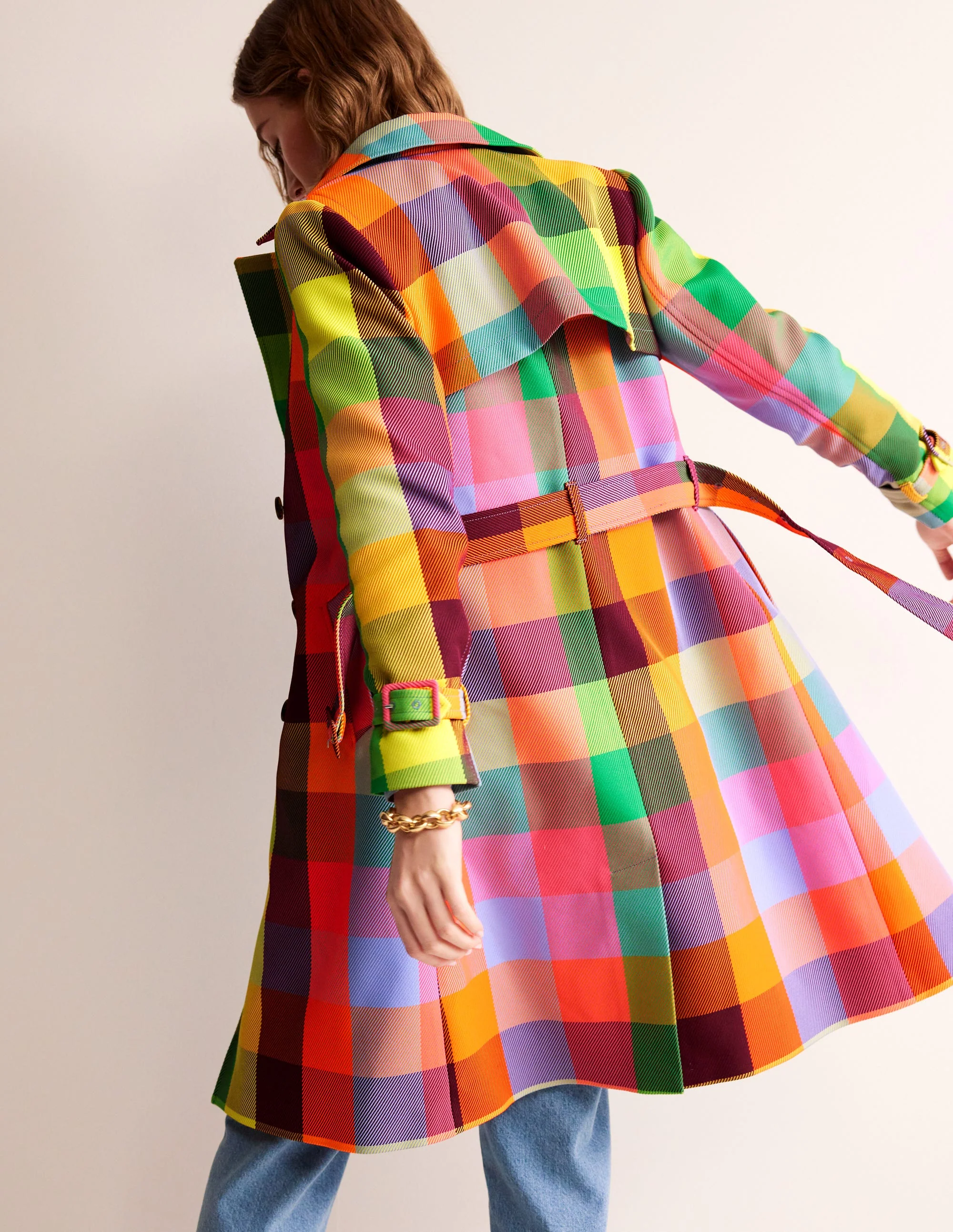 Neonfarbener Trenchcoat mit Gürtel-Black - Image 4