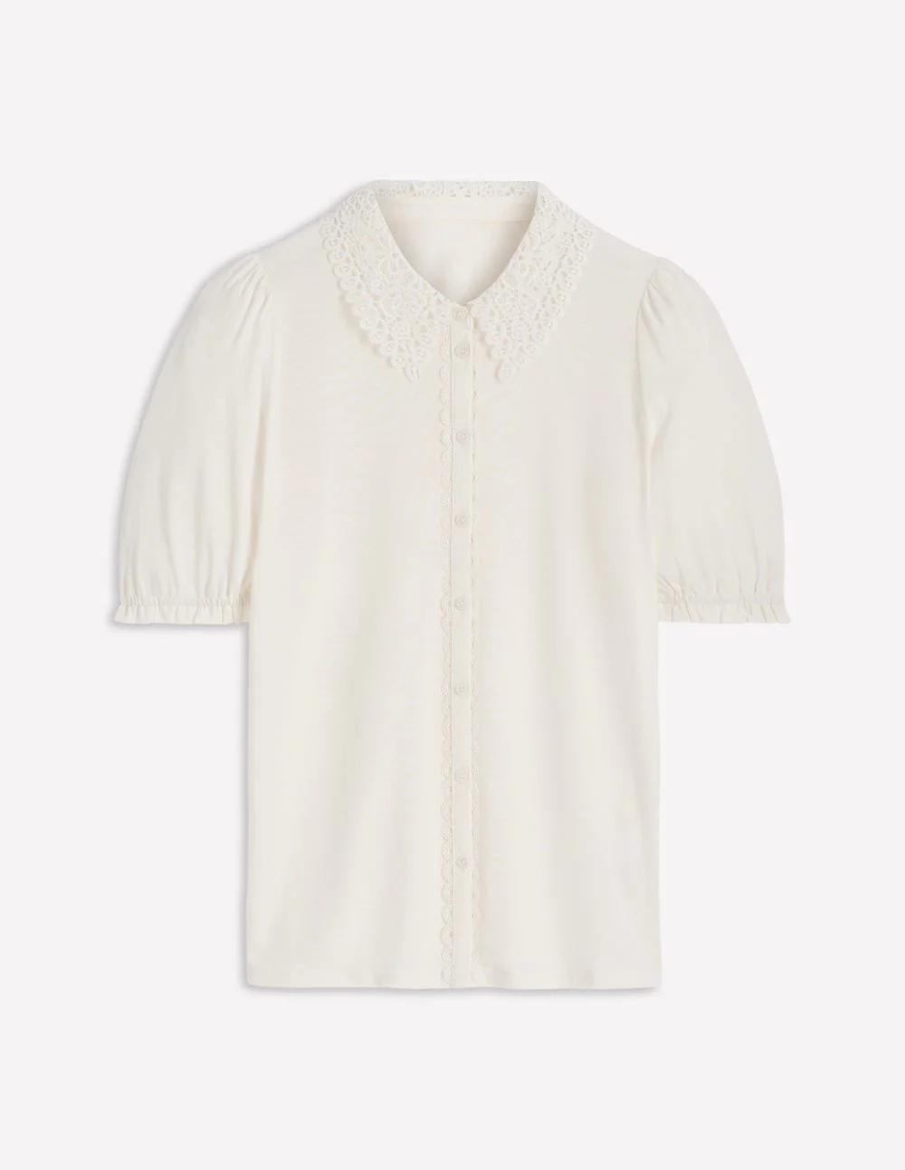 Nessa Bluse mit Lochstickerei am Kragen-Naturweiß - Image 5