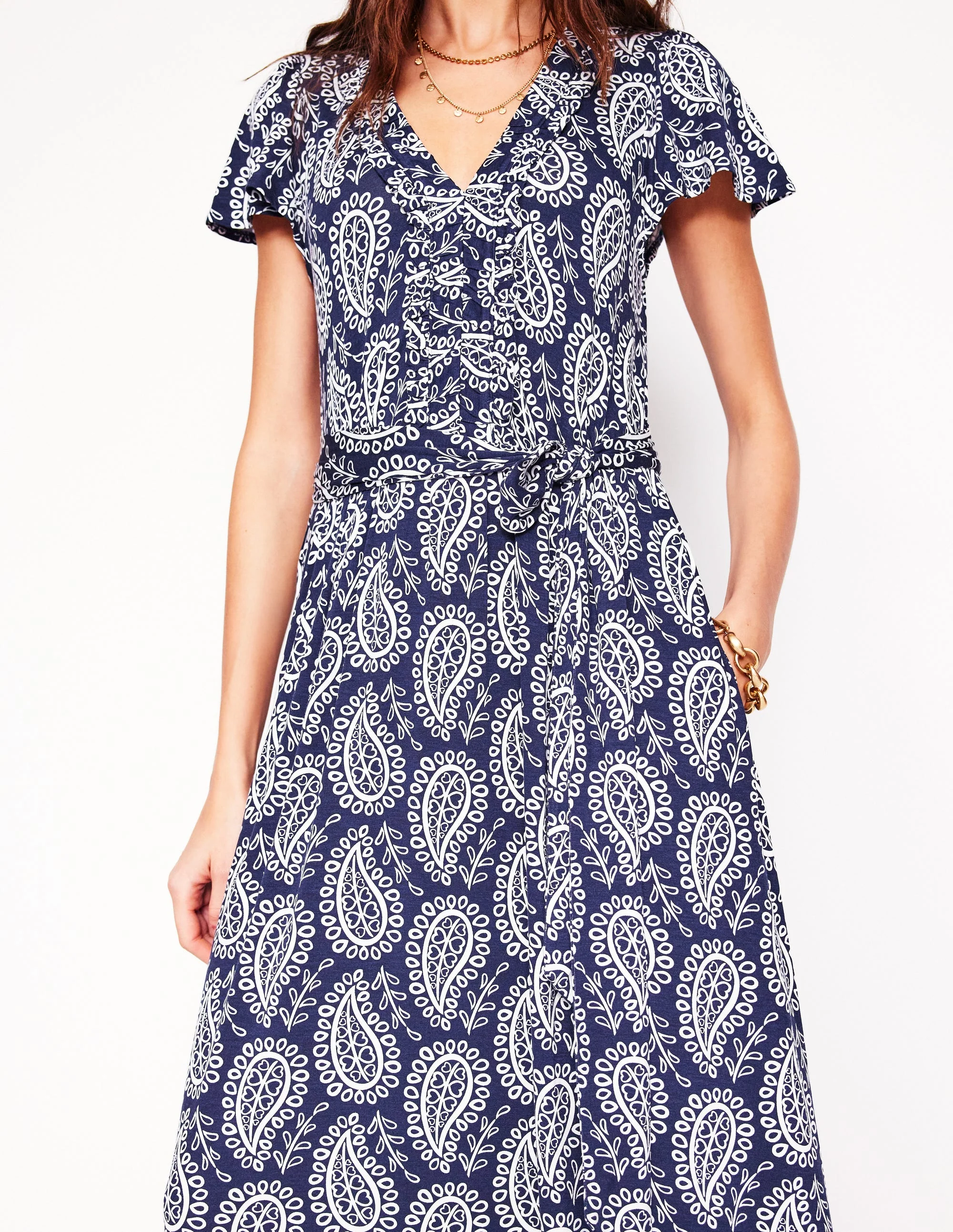 Nicola Jersey-Teekleid-Französisches Marineblau, Paisley Herz - Image 2