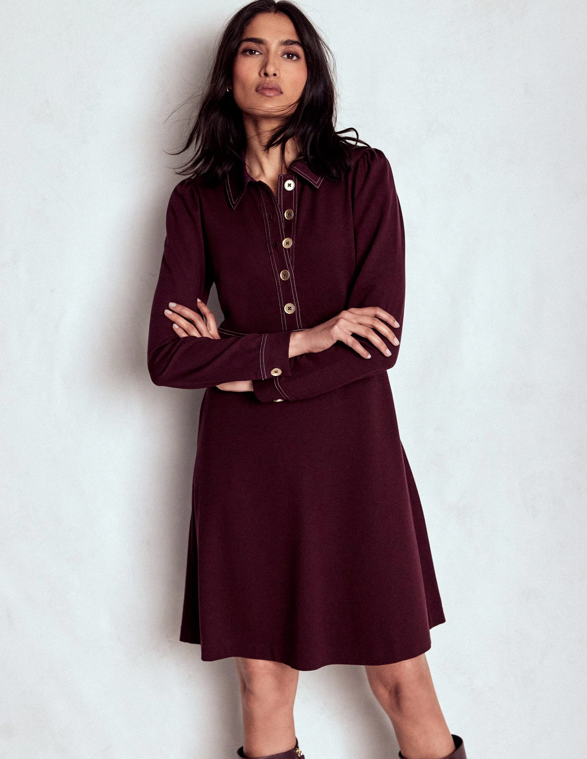 Nicolette Langärmliges Kleid-Dunkle Kirsche