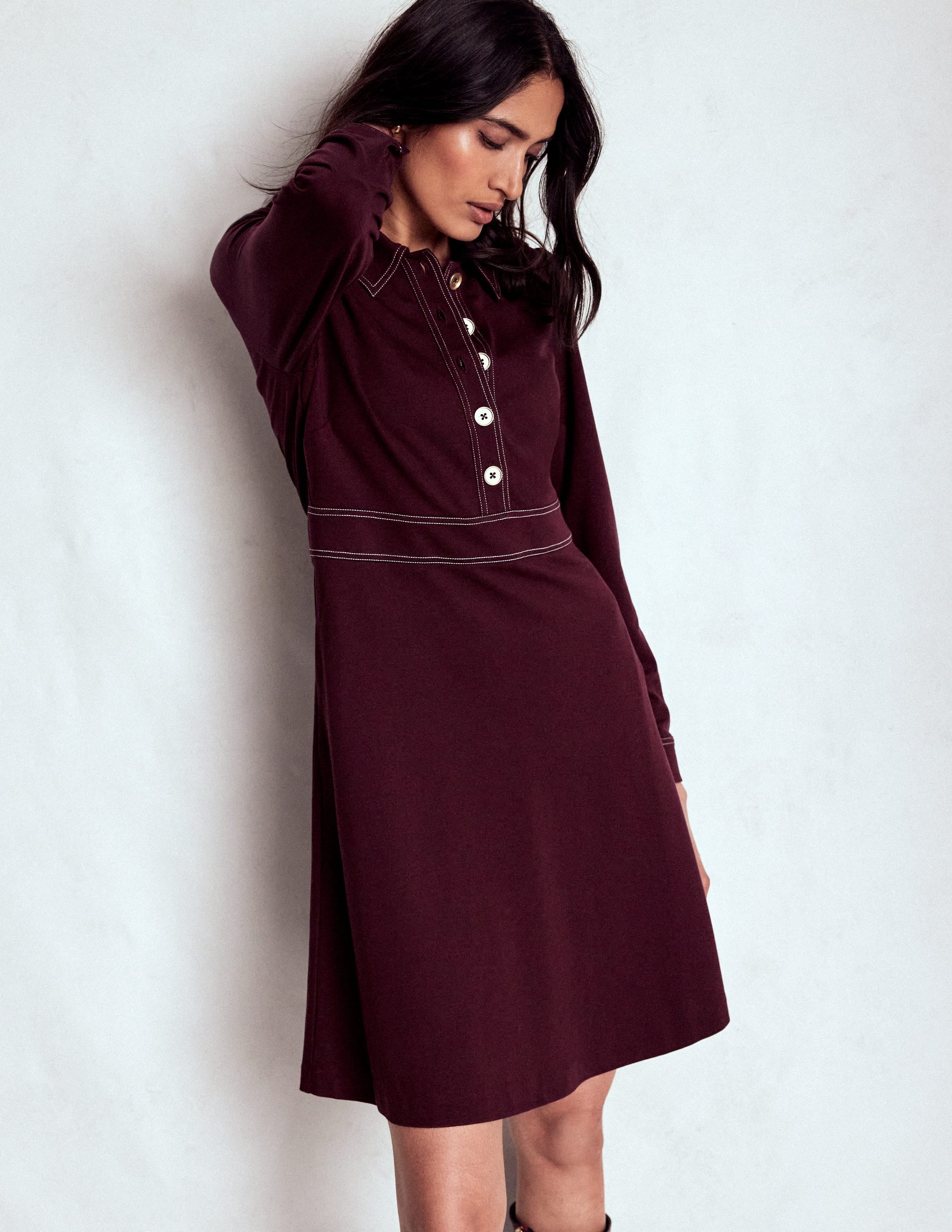Nicolette Langärmliges Kleid-Dunkle Kirsche - Image 5