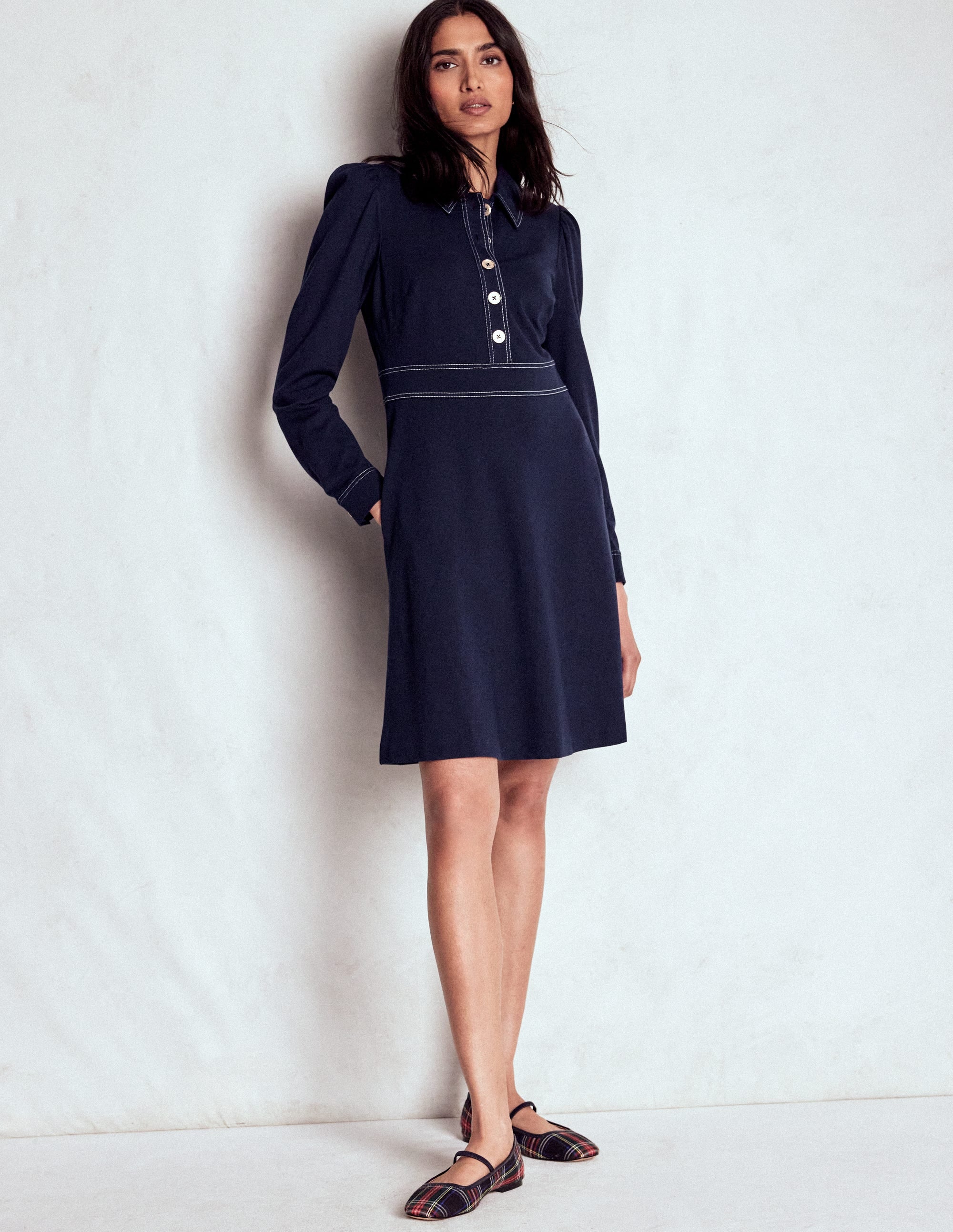 Nicolette Langärmliges Kleid-Marineblau - Image 5